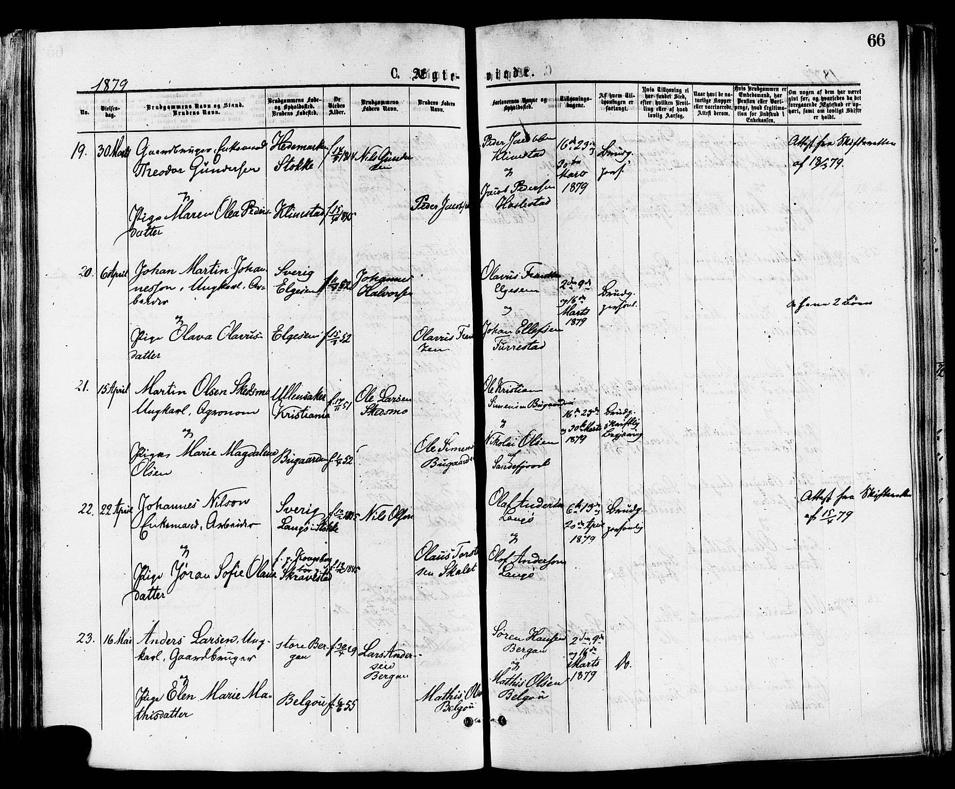 Sandar kirkebøker, AV/SAKO-A-243/F/Fa/L0011: Ministerialbok nr. 11, 1872-1882, s. 66