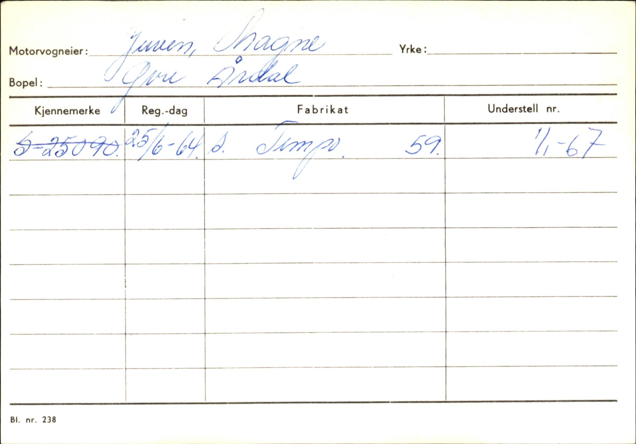 Statens vegvesen, Sogn og Fjordane vegkontor, AV/SAB-A-5301/4/F/L0145: Registerkort Vågsøy S-Å. Årdal I-P, 1945-1975, s. 1036