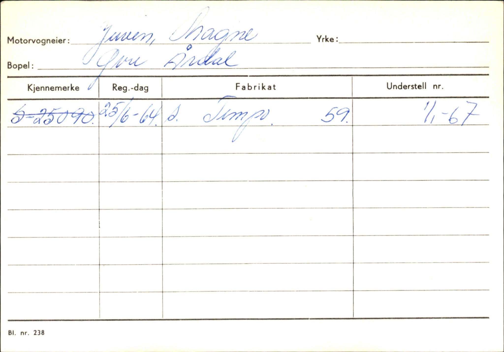 Statens vegvesen, Sogn og Fjordane vegkontor, SAB/A-5301/4/F/L0145: Registerkort Vågsøy S-Å. Årdal I-P, 1945-1975, s. 1036