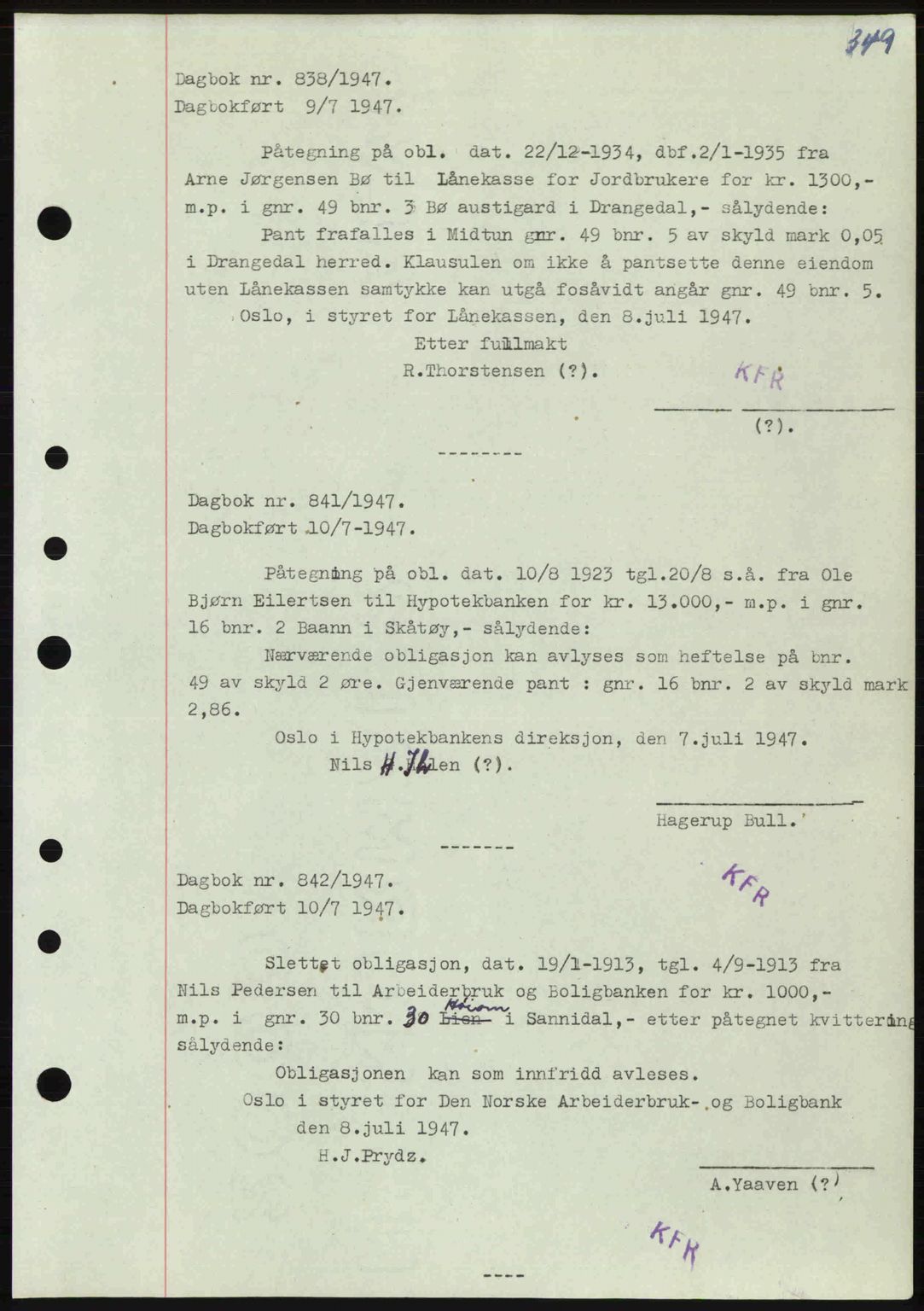 Kragerø sorenskriveri, SAKO/A-65/G/Ga/Gab/L0061: Pantebok nr. A-61, 1947-1947, Dagboknr: 838/1947