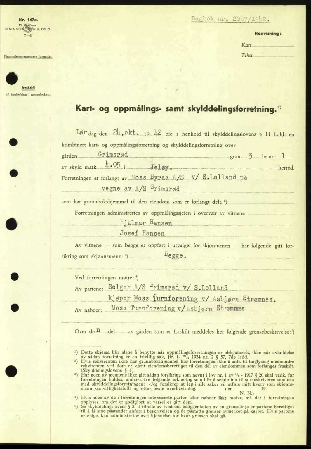 Moss sorenskriveri, SAO/A-10168: Pantebok nr. A10, 1942-1943, Dagboknr: 2087/1942