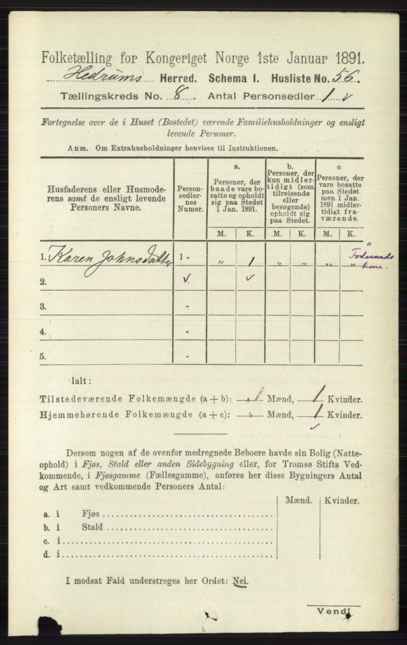 RA, Folketelling 1891 for 0727 Hedrum herred, 1891, s. 3464