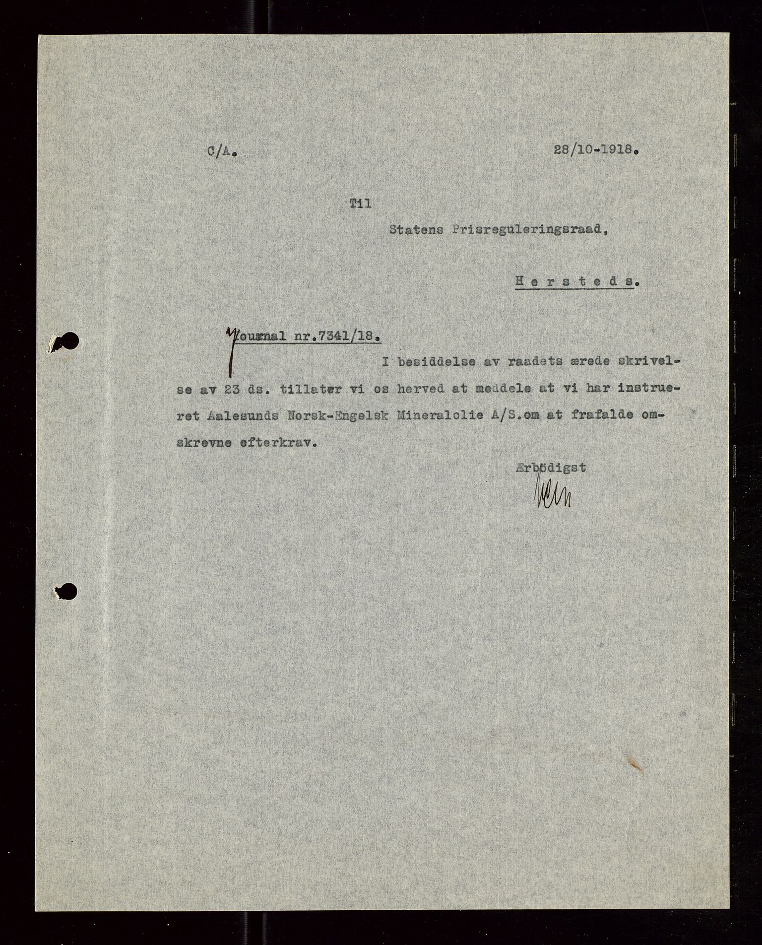 Pa 1521 - A/S Norske Shell, SAST/A-101915/E/Ea/Eaa/L0006: Sjefskorrespondanse, 1918, s. 600