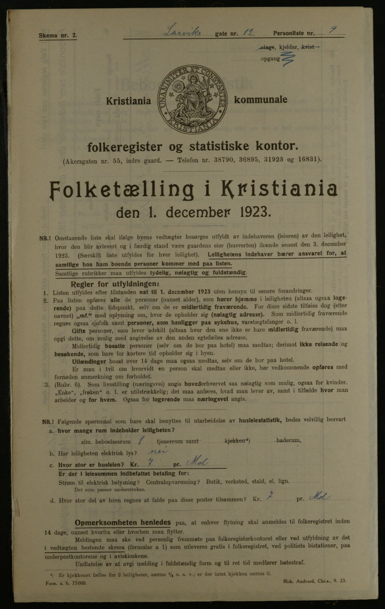 OBA, Kommunal folketelling 1.12.1923 for Kristiania, 1923, s. 63461