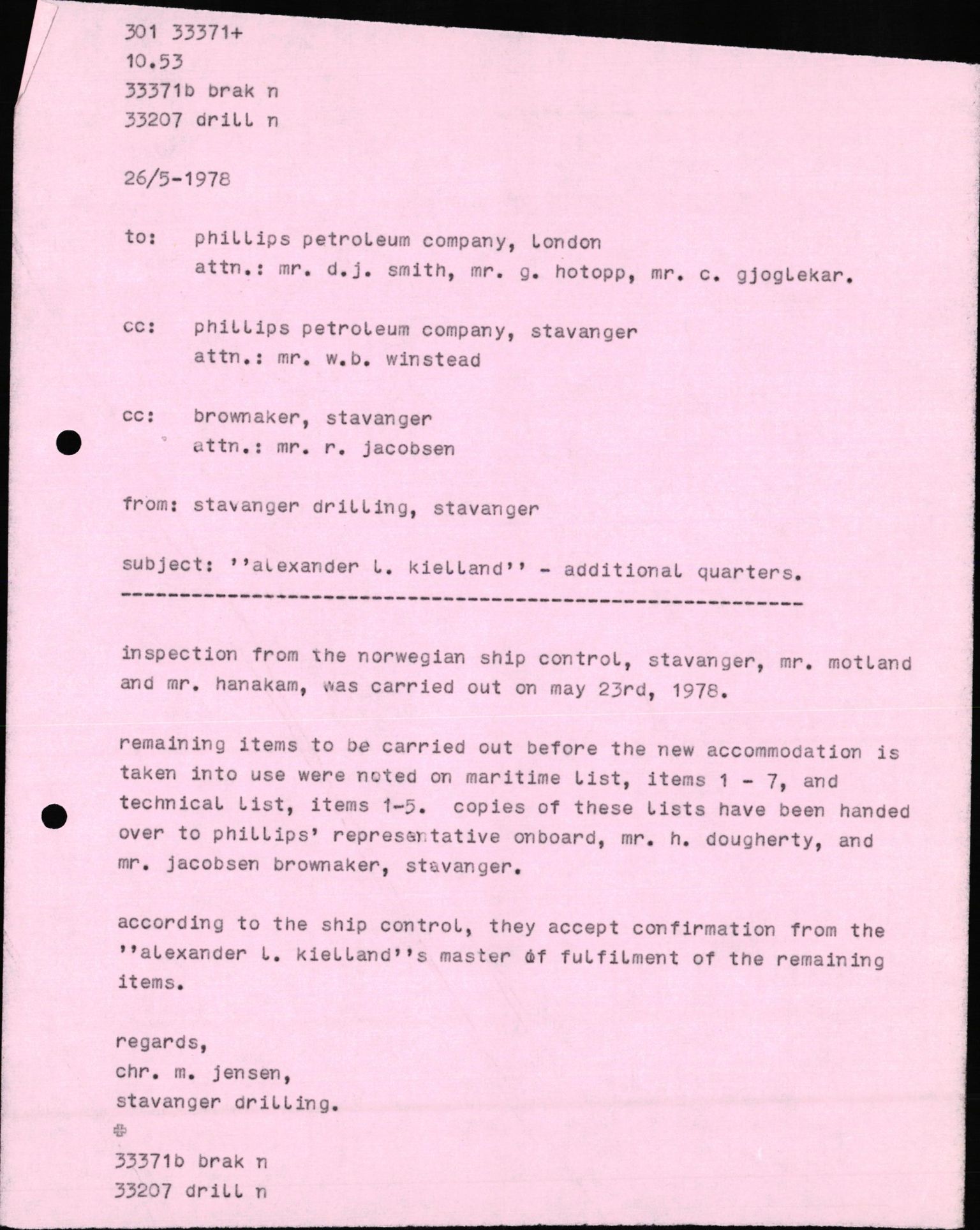 Pa 1503 - Stavanger Drilling AS, AV/SAST-A-101906/2/E/Eb/Eba/L0010: Sak og korrespondanse, 1977-1981