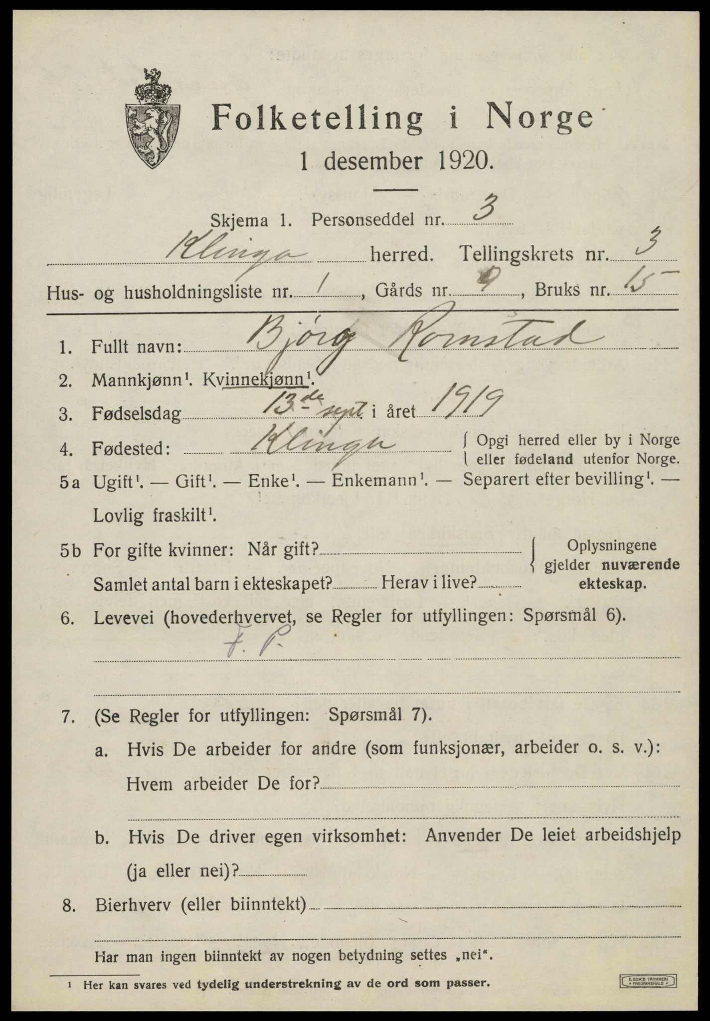 SAT, Folketelling 1920 for 1746 Klinga herred, 1920, s. 2073