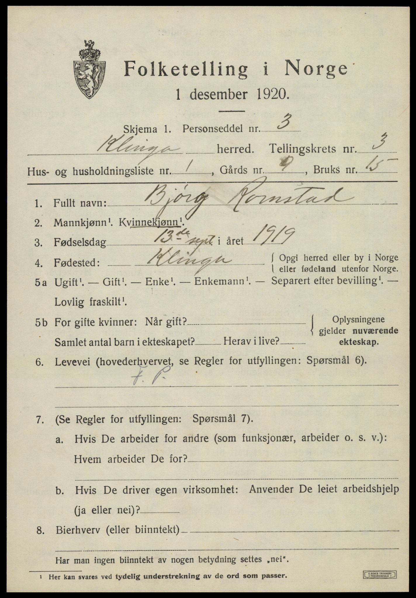 SAT, Folketelling 1920 for 1746 Klinga herred, 1920, s. 2073