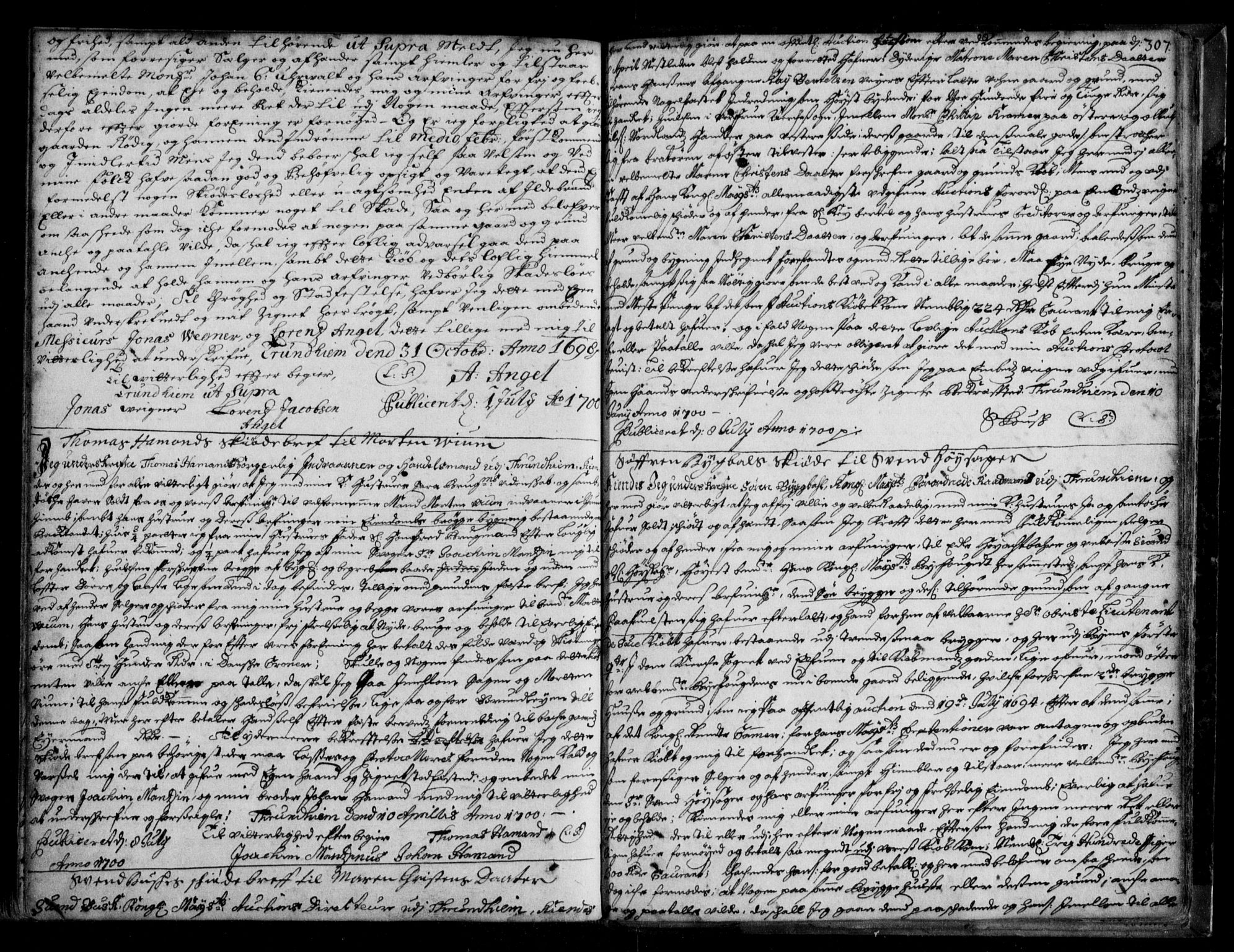 Trondheim byfogd, AV/SAT-A-0003/1/2/2C/L0003: Pantebok nr. 1a, 1688-1700, s. 307