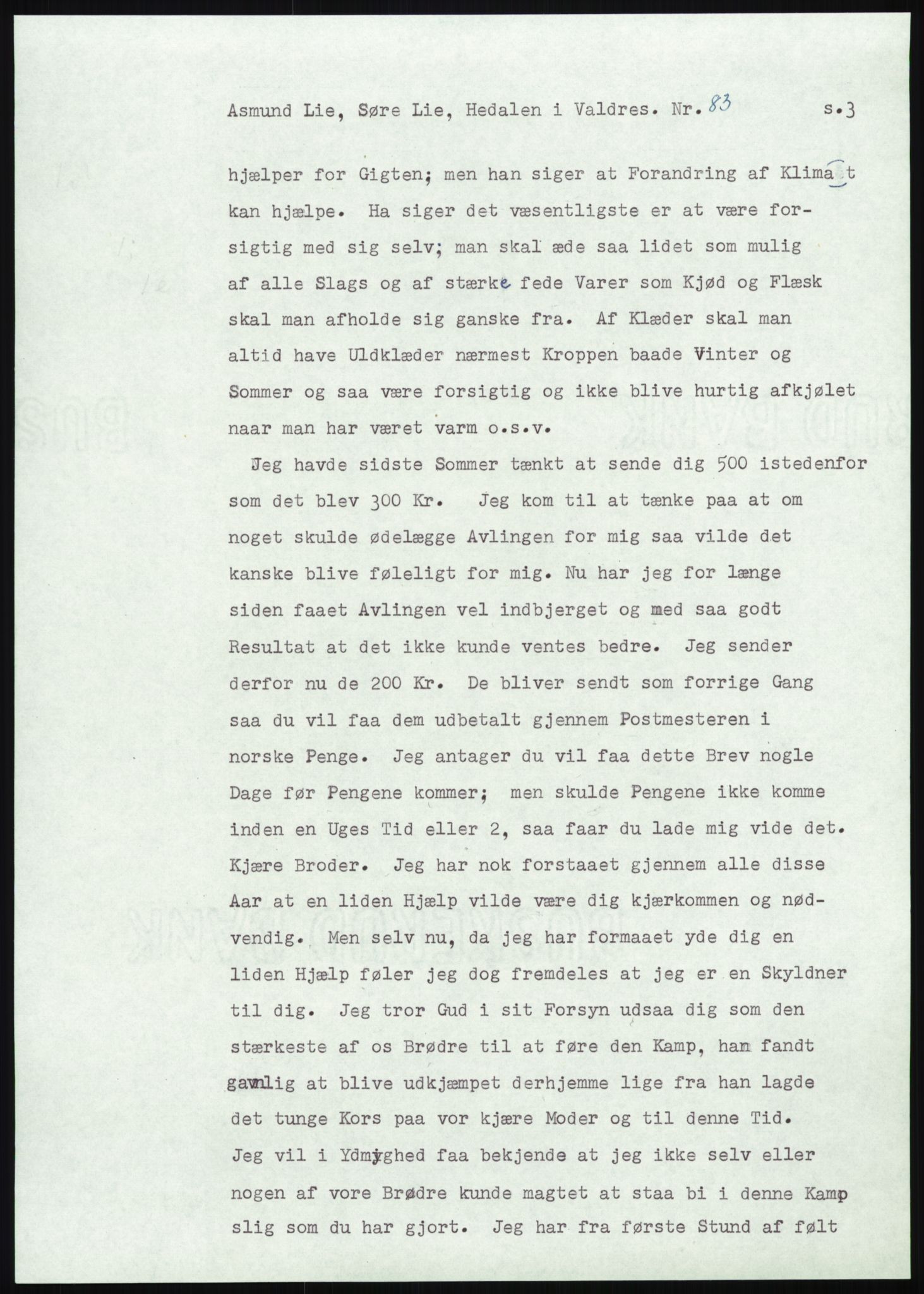 Samlinger til kildeutgivelse, Amerikabrevene, AV/RA-EA-4057/F/L0013: Innlån fra Oppland: Lie (brevnr 79-115) - Nordrum, 1838-1914, s. 67