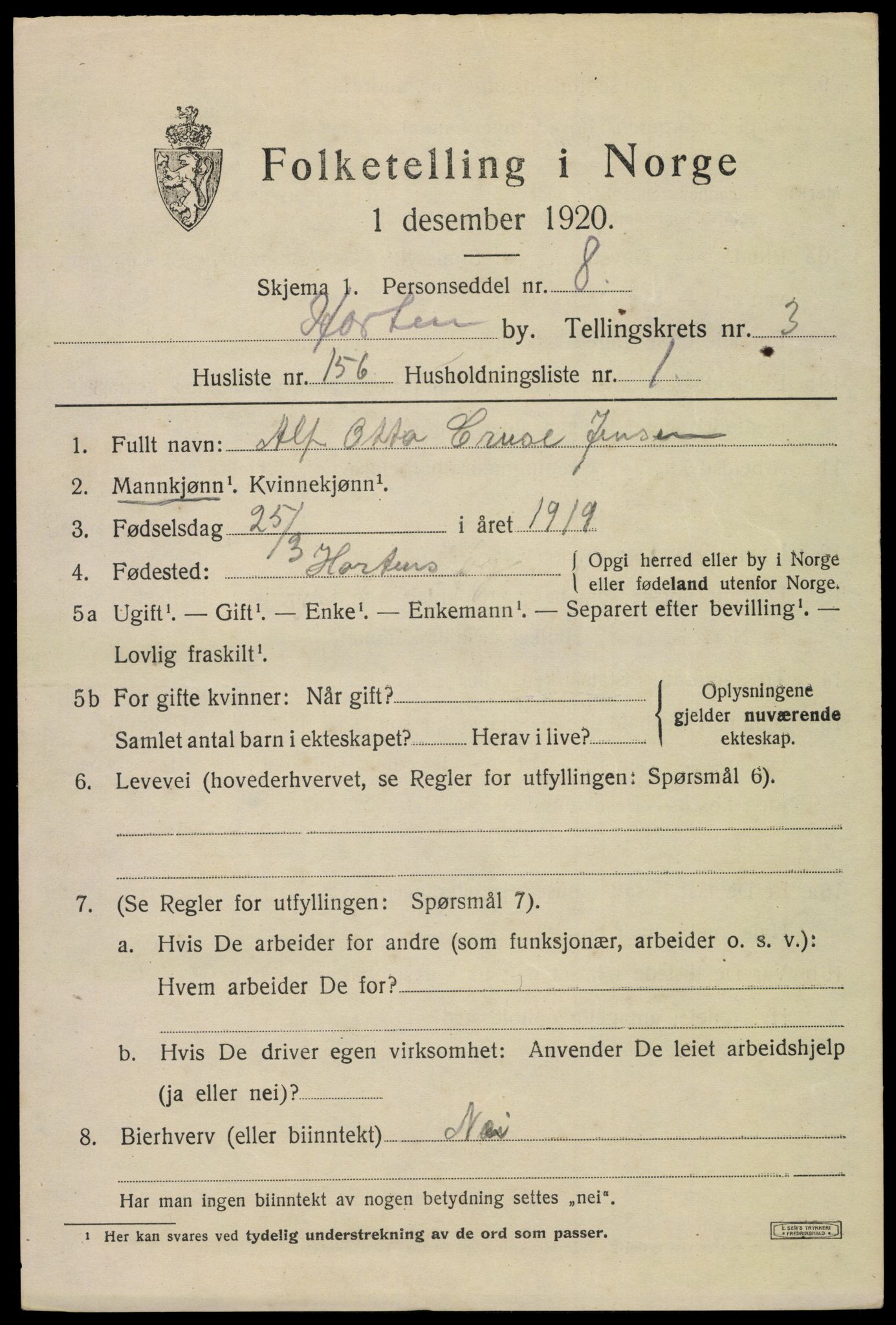SAKO, Folketelling 1920 for 0703 Horten kjøpstad, 1920, s. 15659
