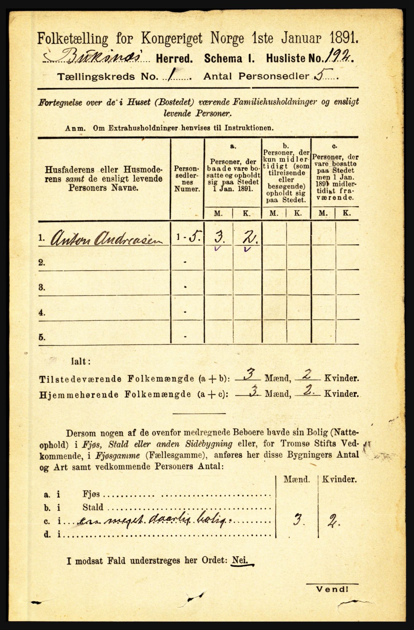 RA, Folketelling 1891 for 1860 Buksnes herred, 1891, s. 217