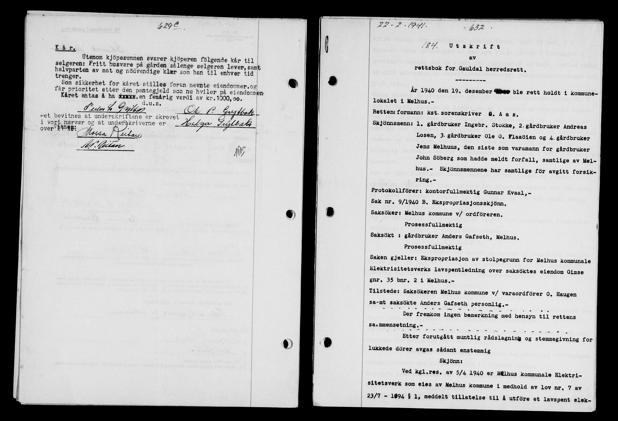 Gauldal sorenskriveri, SAT/A-0014/1/2/2C/L0052: Pantebok nr. 57, 1940-1941, Dagboknr: 184/1941