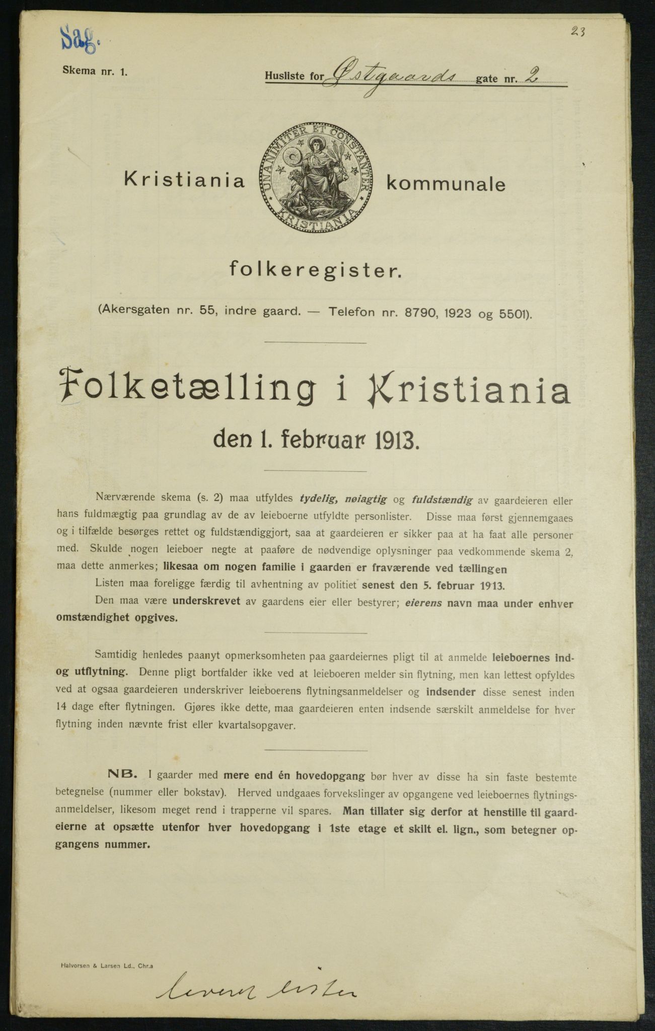 OBA, Kommunal folketelling 1.2.1913 for Kristiania, 1913, s. 128984