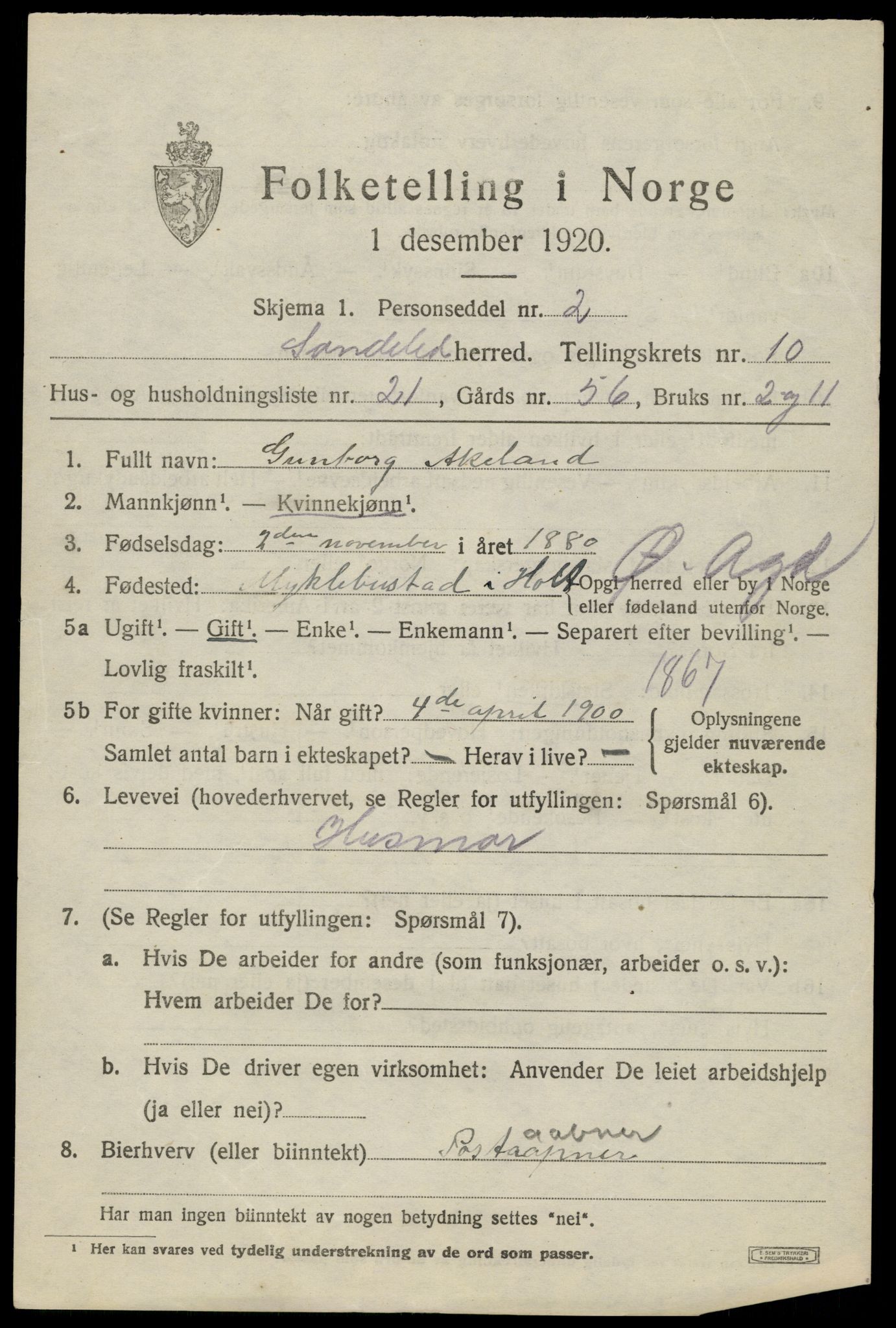 SAK, Folketelling 1920 for 0913 Søndeled herred, 1920, s. 5171