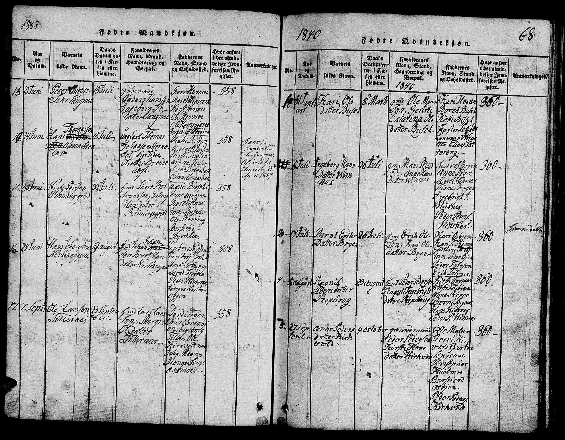 Ministerialprotokoller, klokkerbøker og fødselsregistre - Sør-Trøndelag, AV/SAT-A-1456/688/L1026: Klokkerbok nr. 688C01, 1817-1860, s. 68