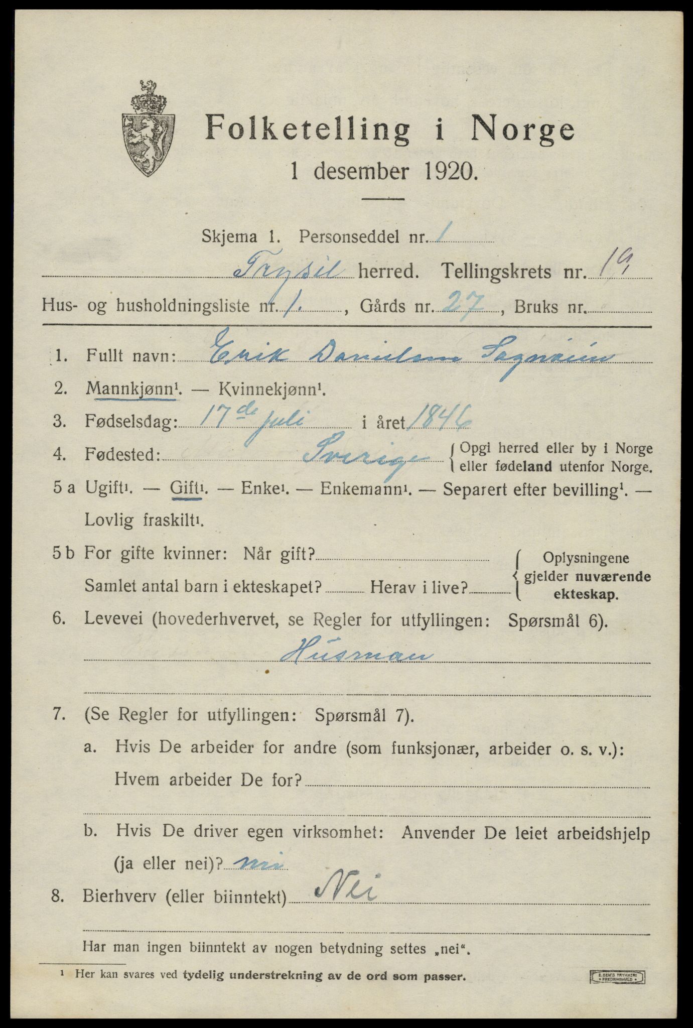 SAH, Folketelling 1920 for 0428 Trysil herred, 1920, s. 12725