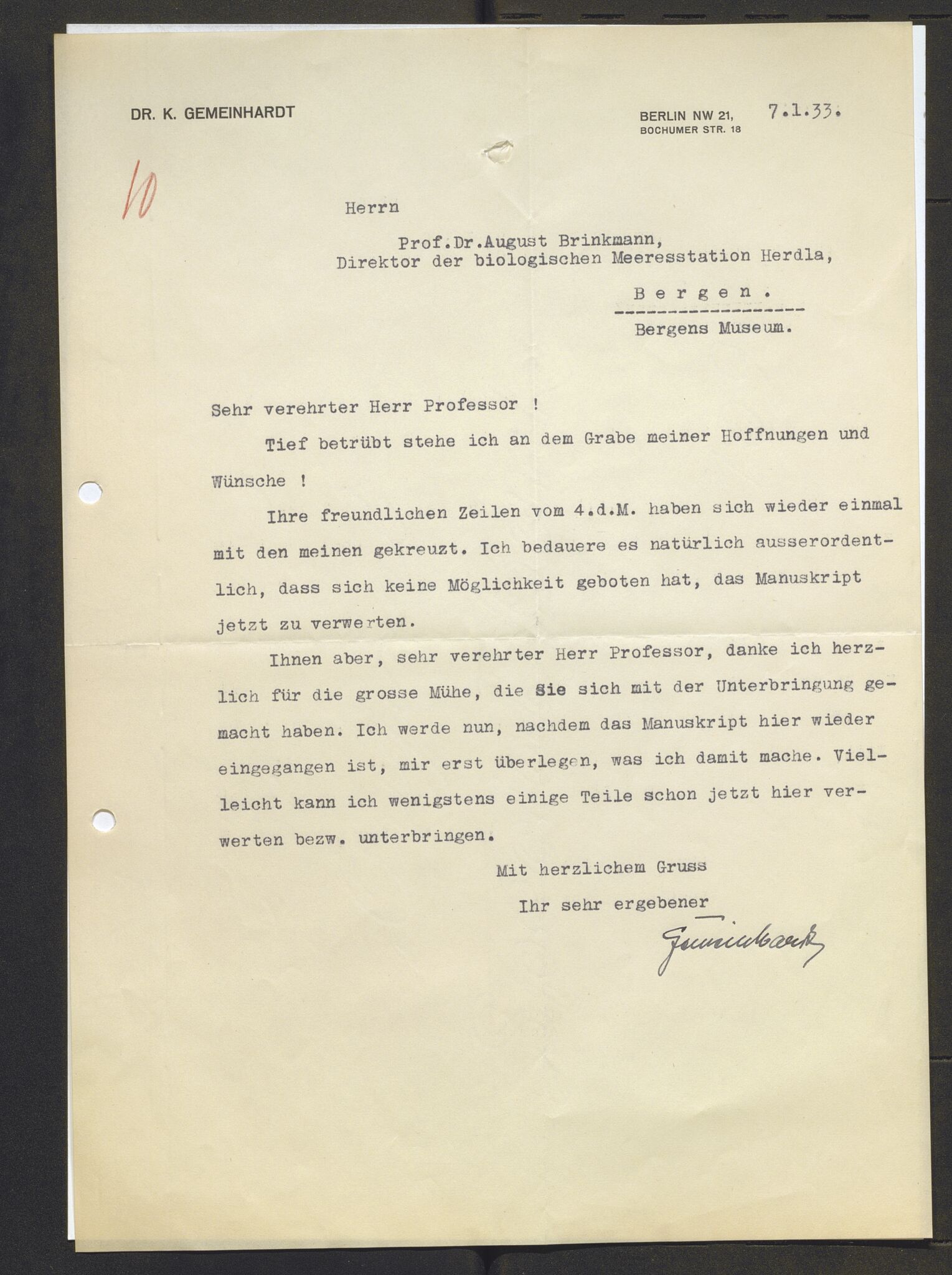 Bergens Museum, AV/SAB-A-17301/13/D/L0002: Korrespondanse , 1928-1940, s. 463