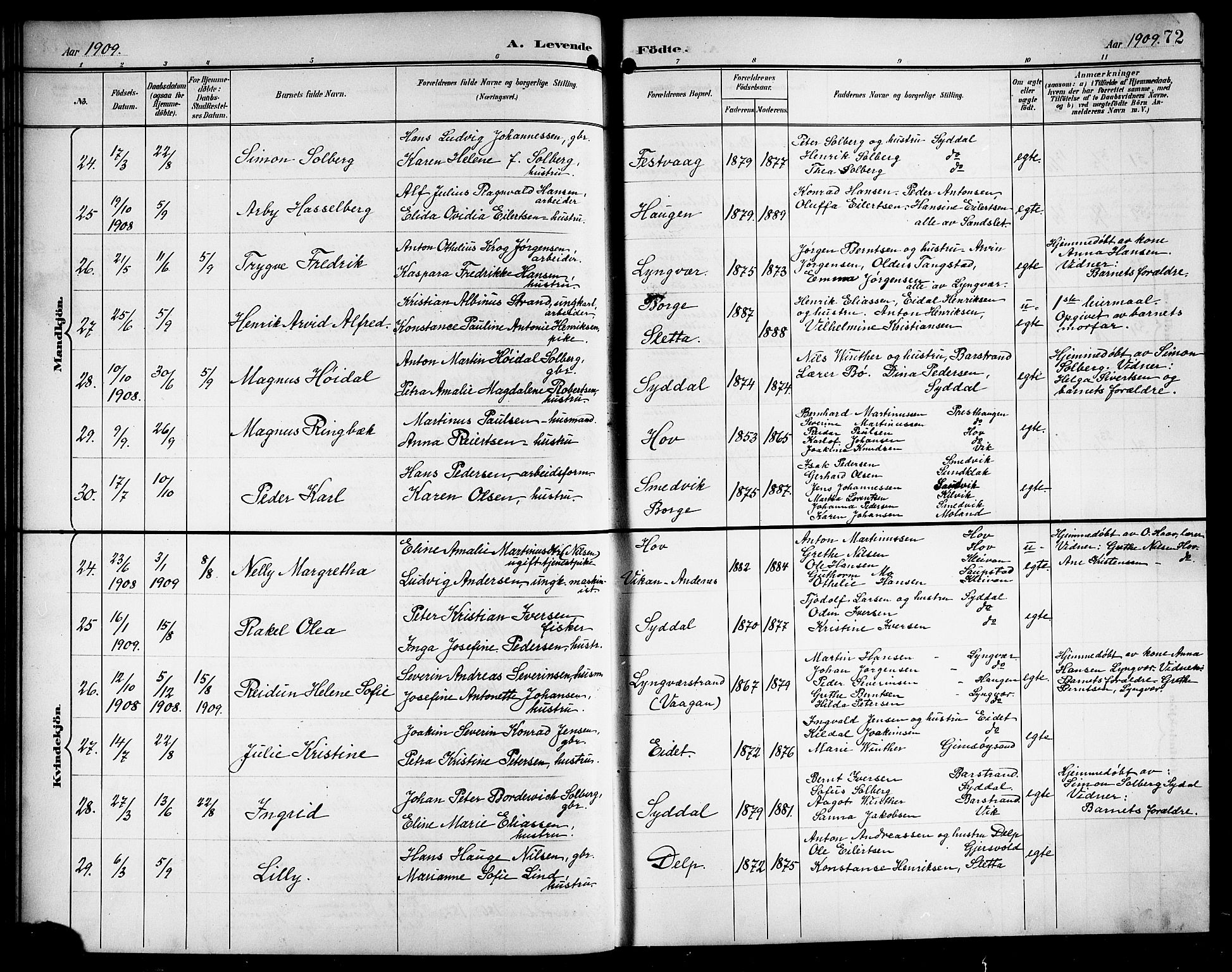 Ministerialprotokoller, klokkerbøker og fødselsregistre - Nordland, AV/SAT-A-1459/876/L1105: Klokkerbok nr. 876C04, 1896-1914, s. 72