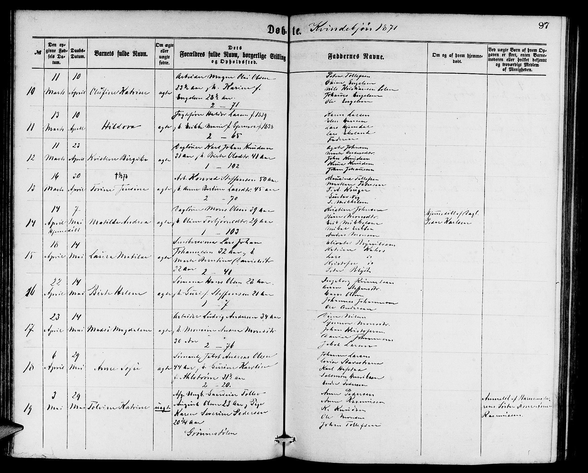 Sandviken Sokneprestembete, AV/SAB-A-77601/H/Hb: Klokkerbok nr. A 1, 1867-1879, s. 97