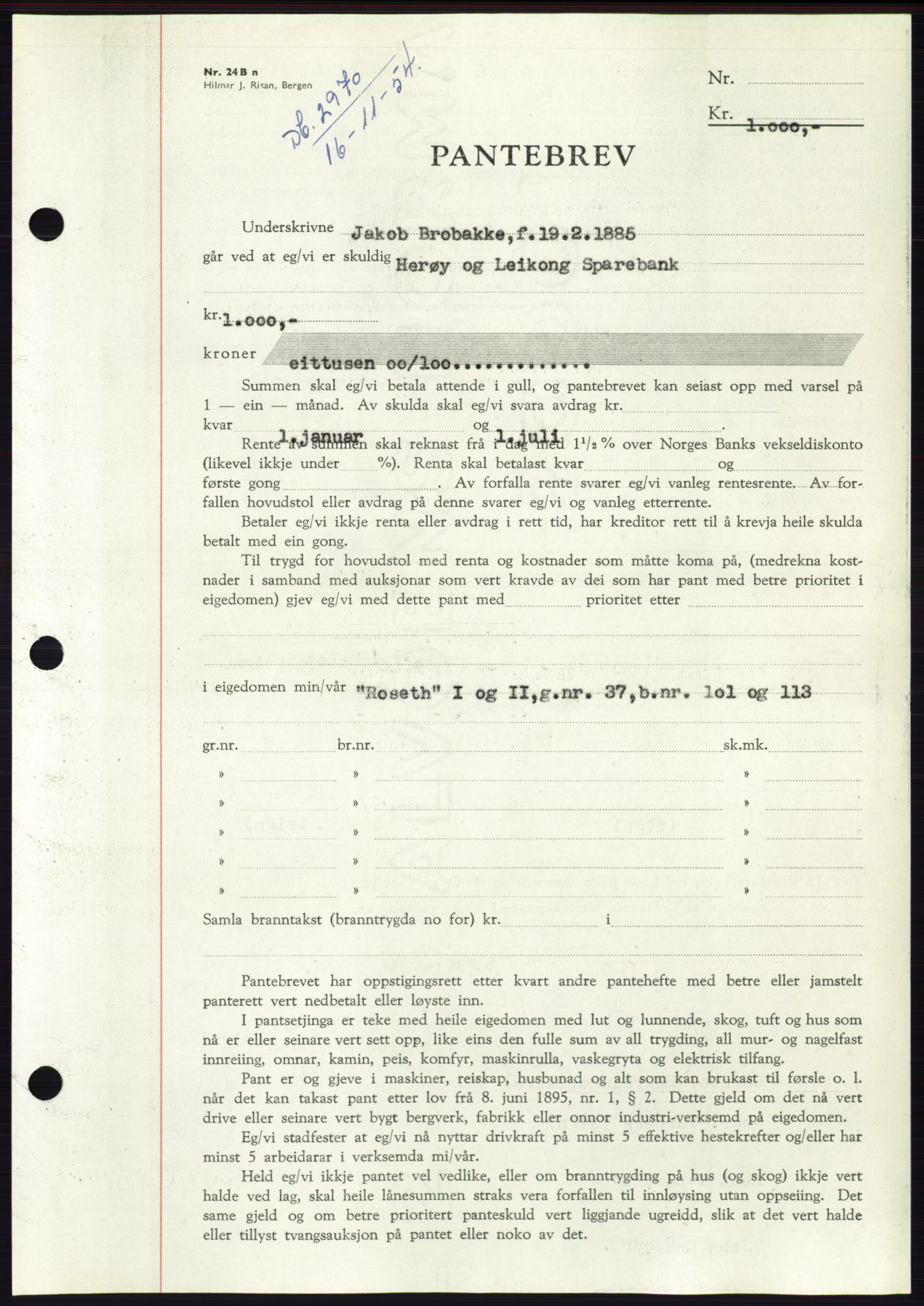 Søre Sunnmøre sorenskriveri, AV/SAT-A-4122/1/2/2C/L0126: Pantebok nr. 14B, 1954-1955, Dagboknr: 2970/1954