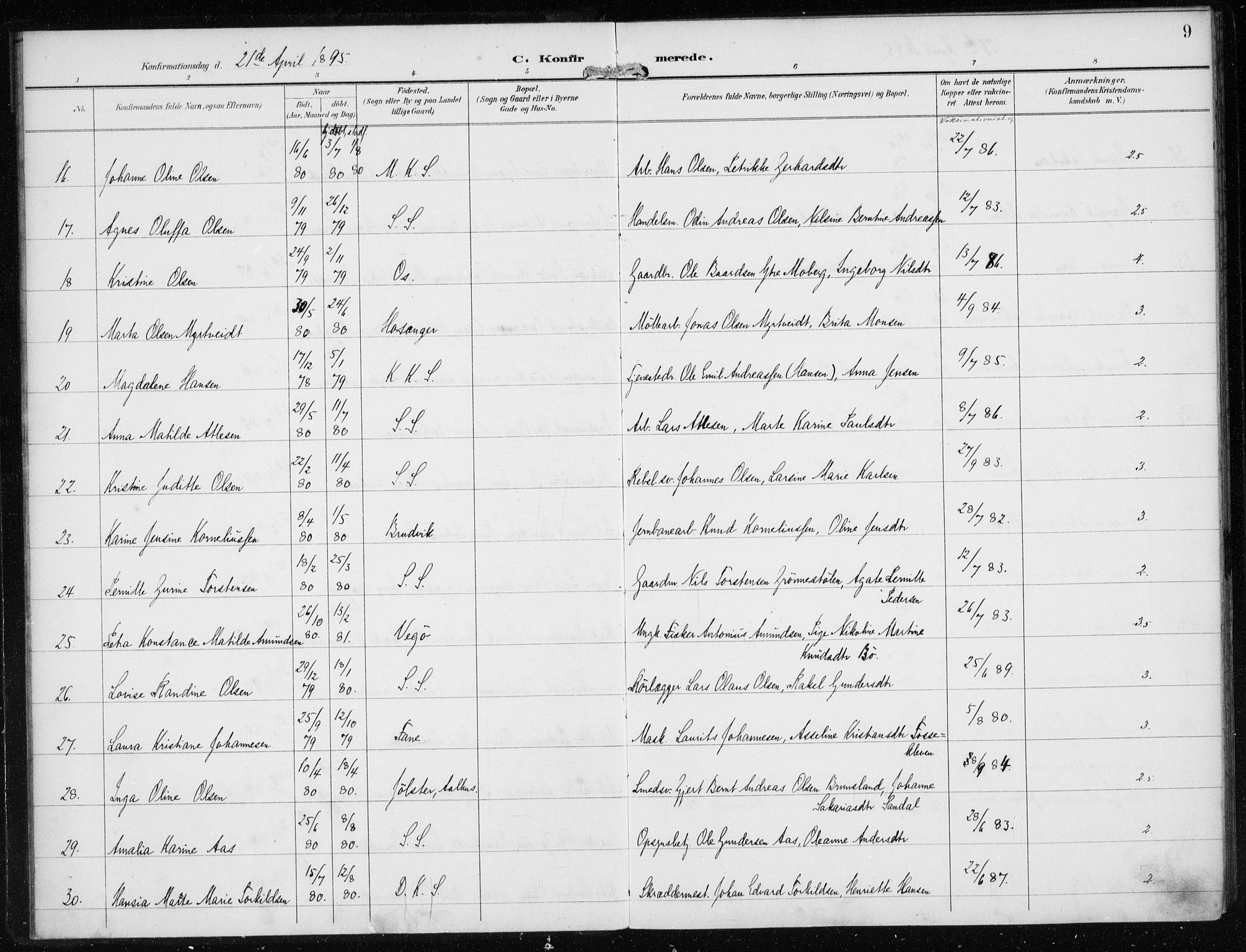 Sandviken Sokneprestembete, AV/SAB-A-77601/H/Ha/L0010: Ministerialbok nr. C 1, 1895-1905, s. 9