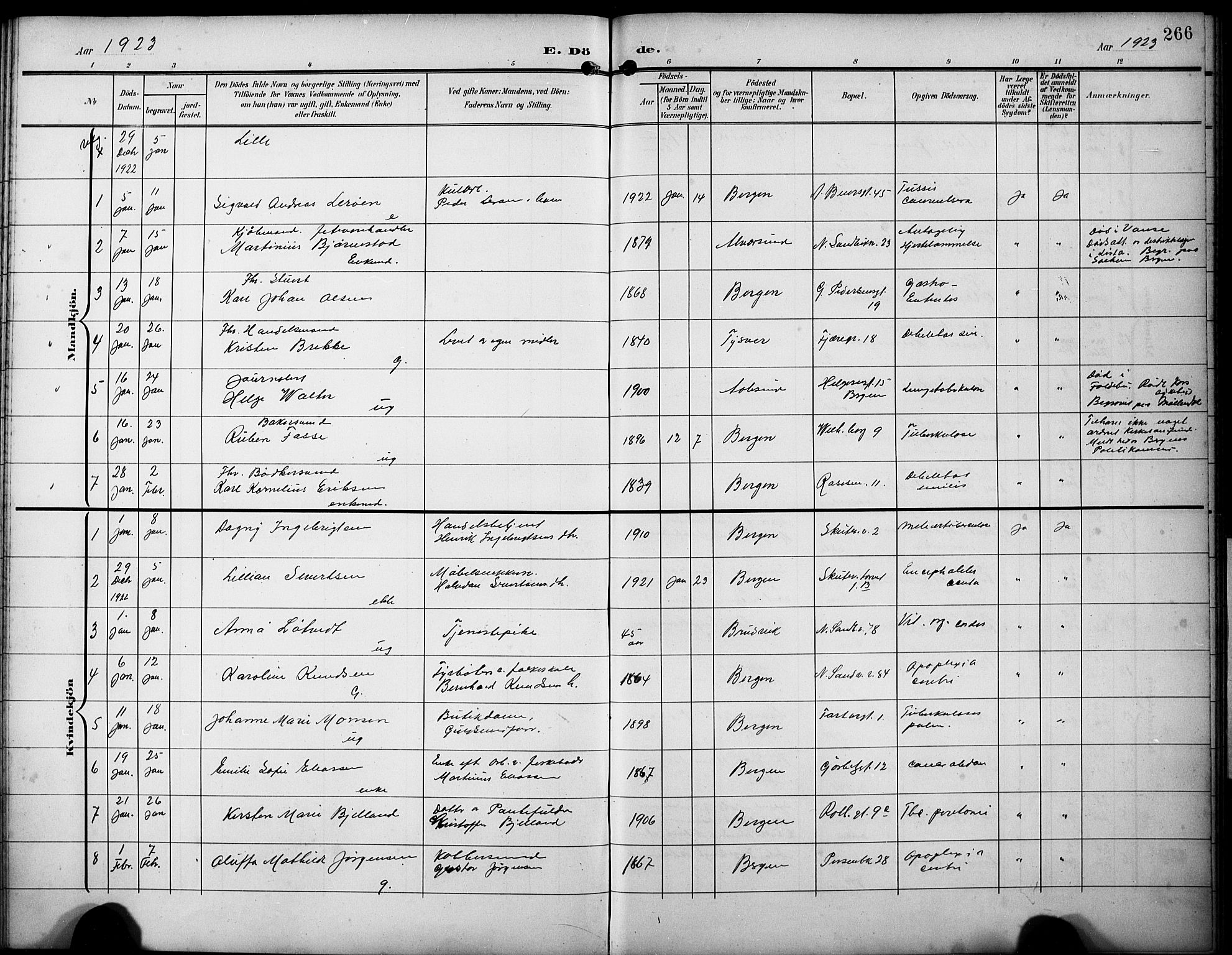 Sandviken Sokneprestembete, AV/SAB-A-77601/H/Hb/L0017: Klokkerbok nr. E 1, 1903-1926, s. 266