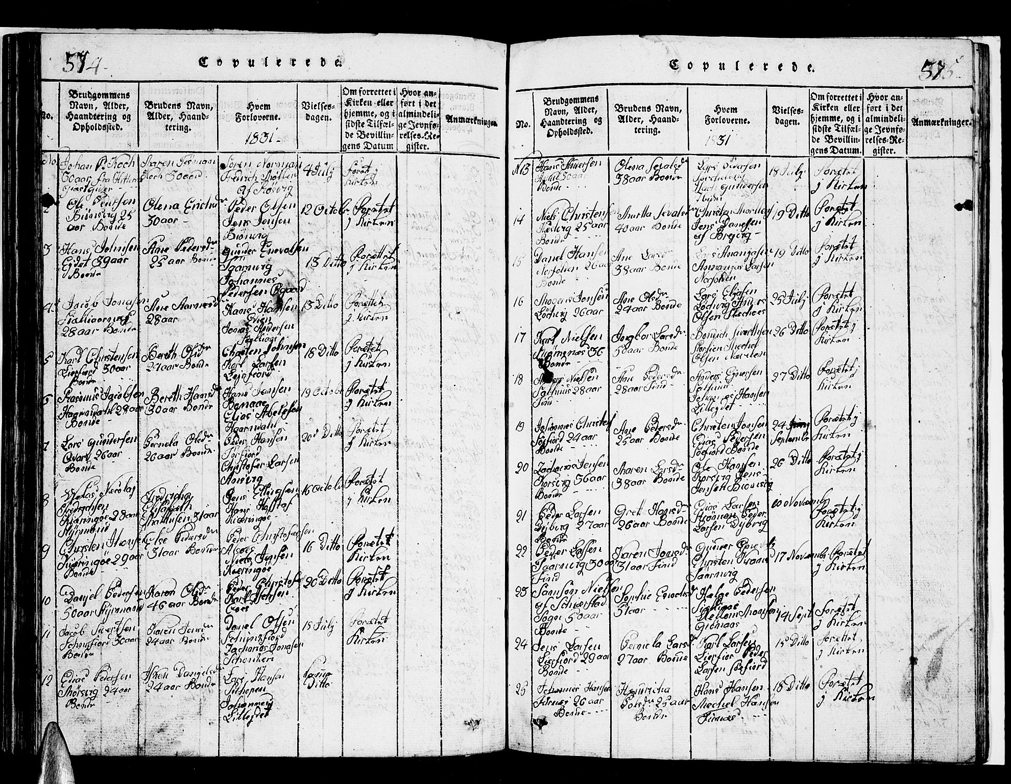 Ministerialprotokoller, klokkerbøker og fødselsregistre - Nordland, AV/SAT-A-1459/853/L0773: Klokkerbok nr. 853C01, 1821-1859, s. 574-575