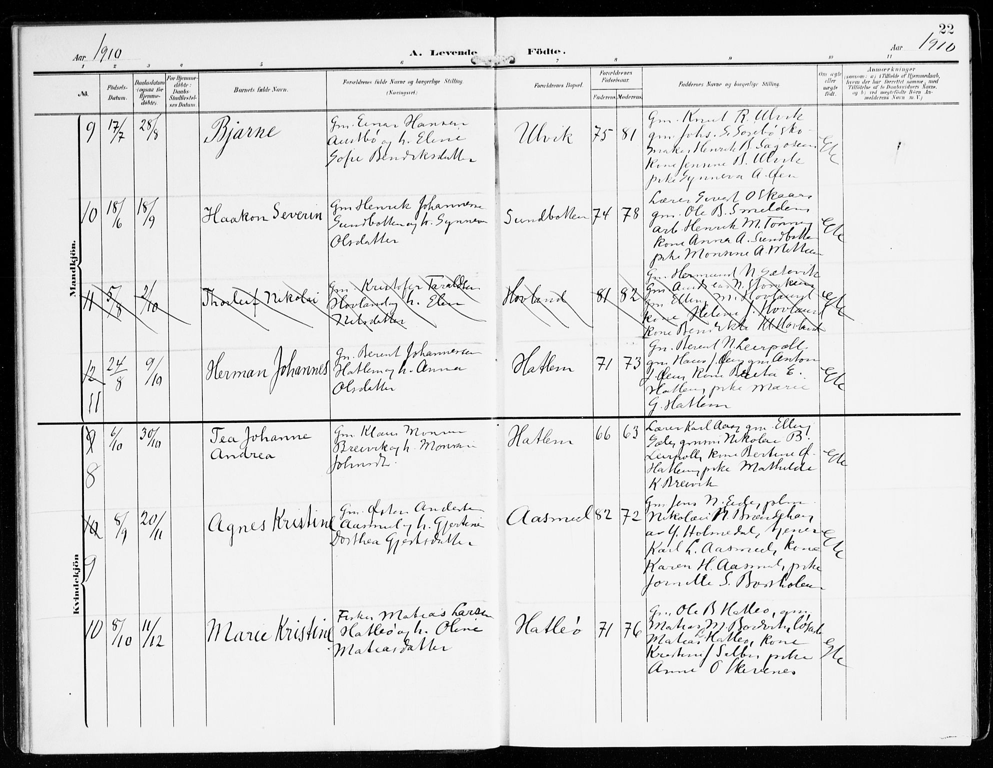 Hyllestad sokneprestembete, AV/SAB-A-80401: Ministerialbok nr. D 2, 1905-1919, s. 22