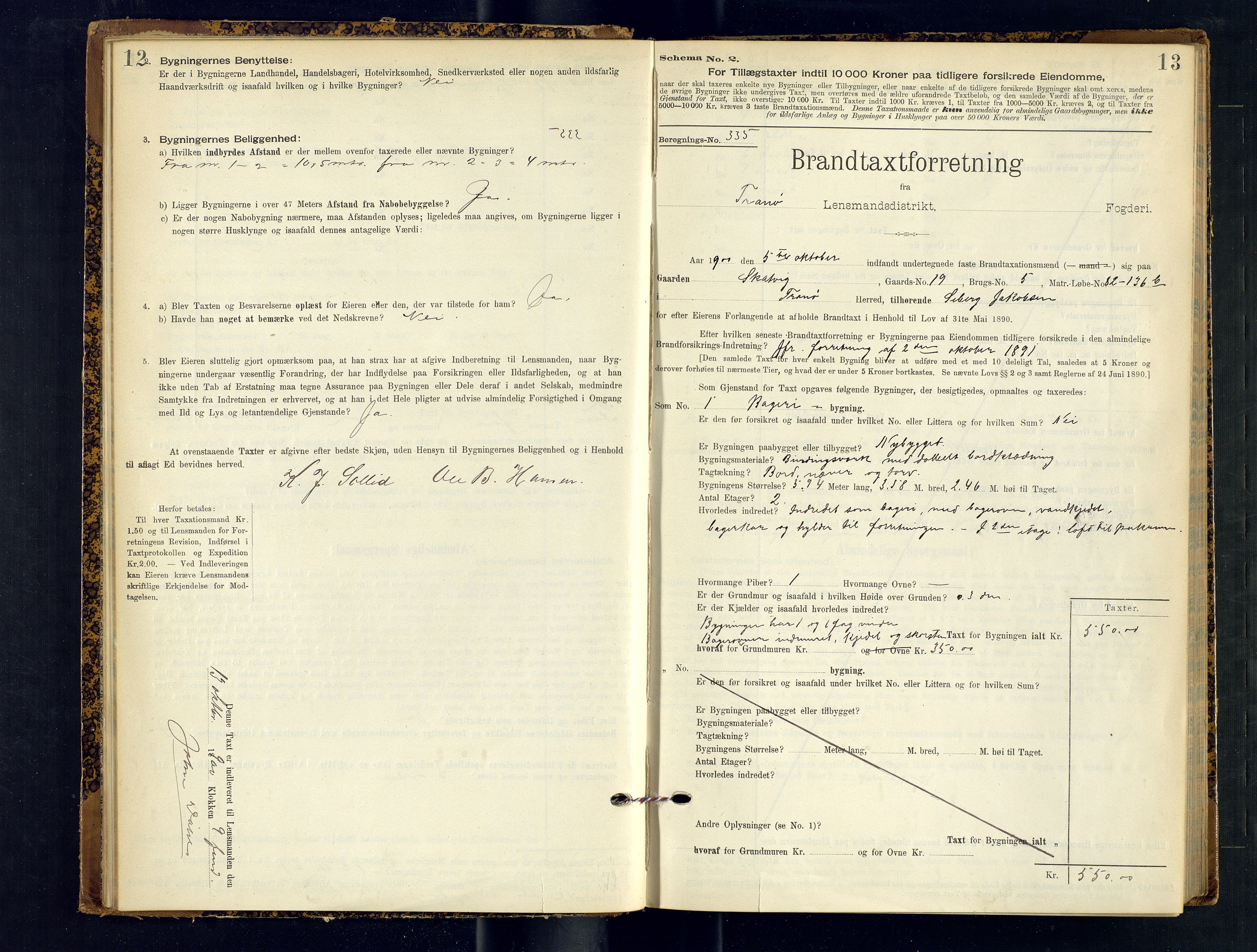 Tranøy lensmannskontor (Sørreisa lensmannskontor), AV/SATØ-SATØ-46/1/F/Fq/Fqc/L0251: Branntakstprotokoller, 1900-1904, s. 12-13