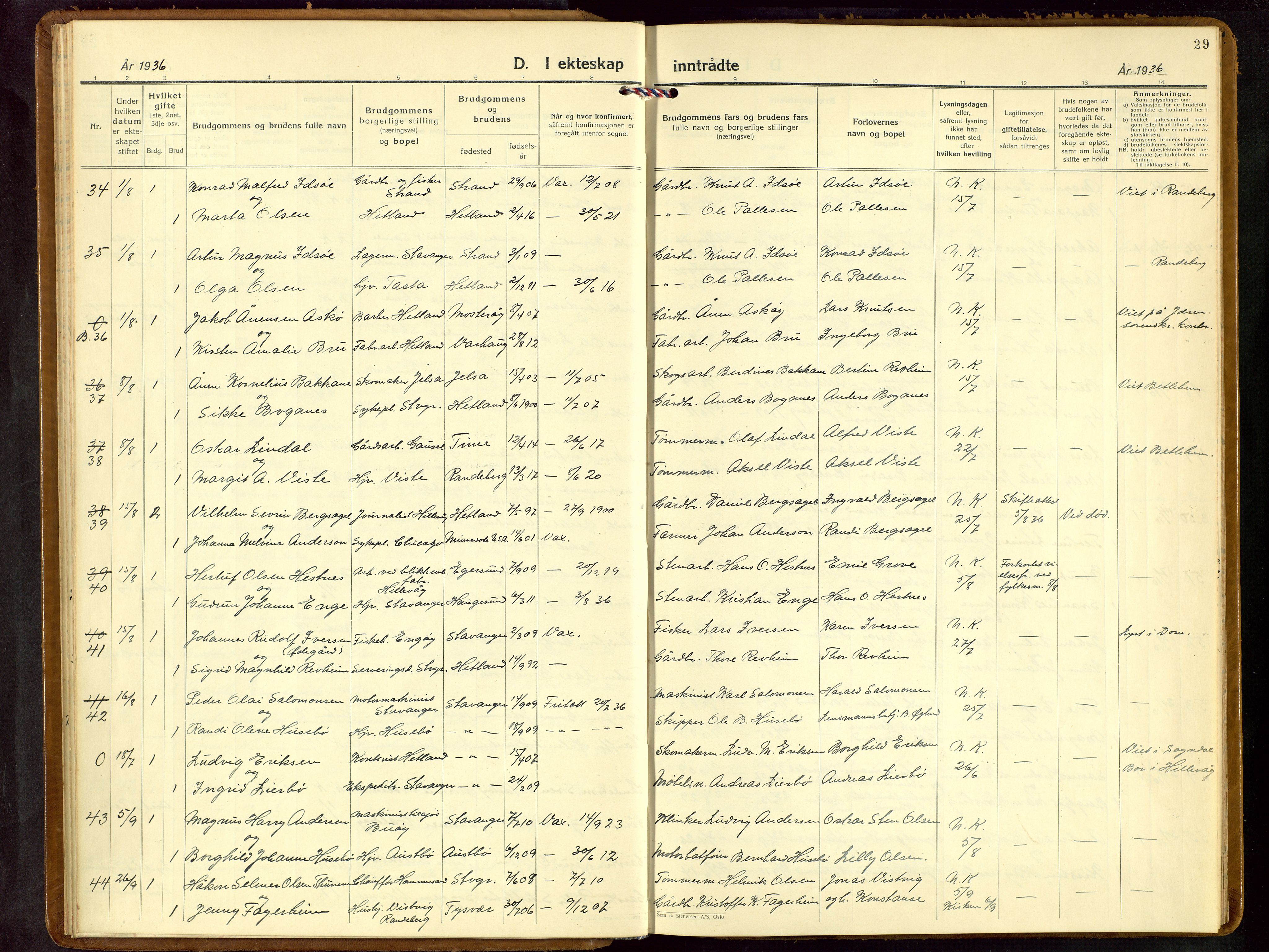 Hetland sokneprestkontor, AV/SAST-A-101826/30/30BB/L0013: Klokkerbok nr. B 13, 1931-1952, s. 29