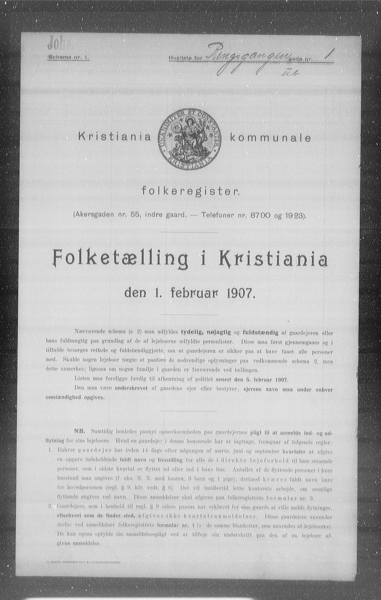 OBA, Kommunal folketelling 1.2.1907 for Kristiania kjøpstad, 1907, s. 42438