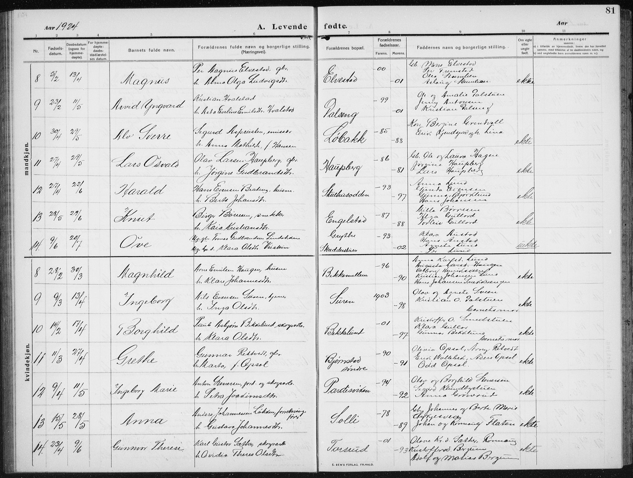 Biri prestekontor, AV/SAH-PREST-096/H/Ha/Hab/L0006: Klokkerbok nr. 6, 1909-1938, s. 81
