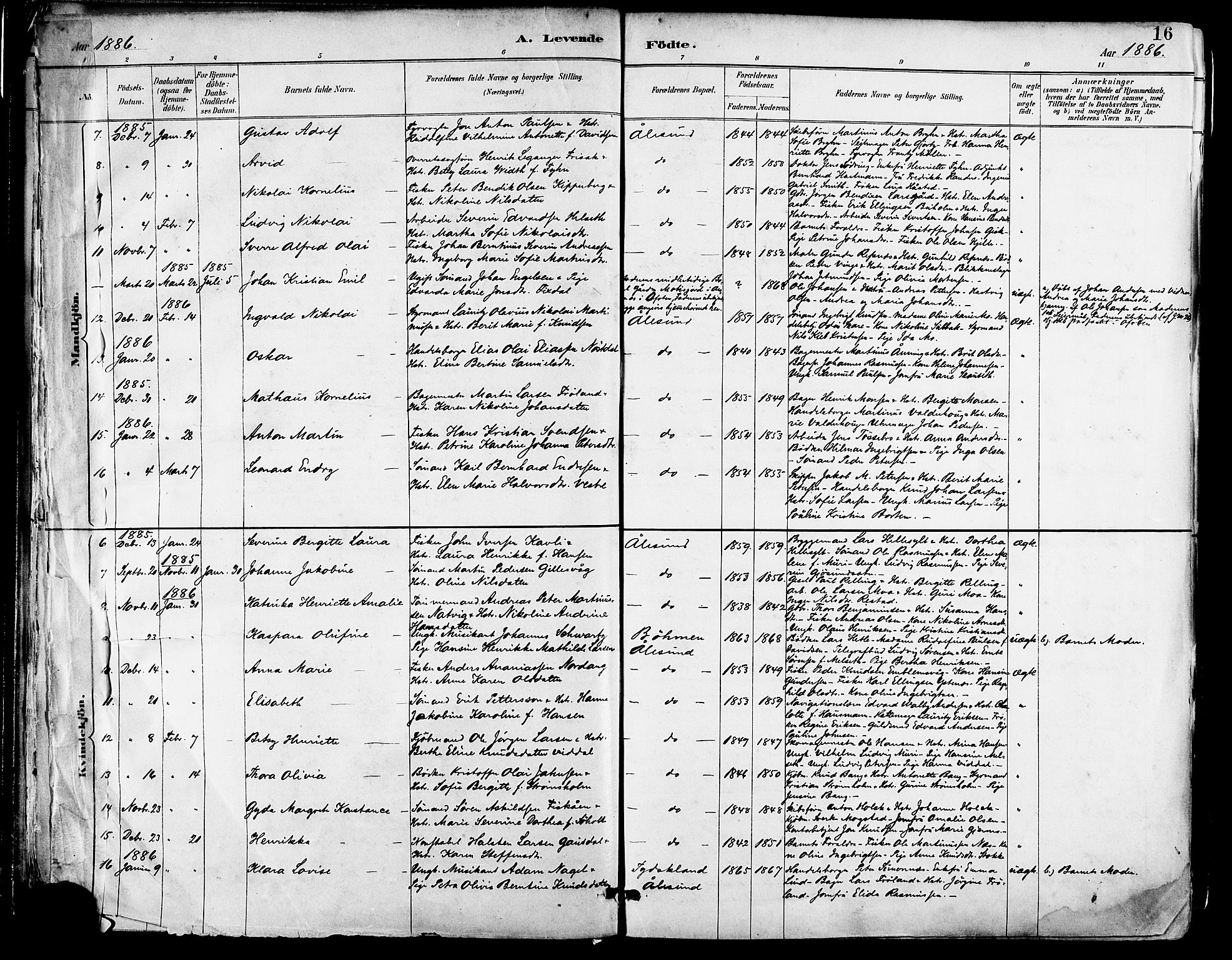 Ministerialprotokoller, klokkerbøker og fødselsregistre - Møre og Romsdal, SAT/A-1454/529/L0455: Ministerialbok nr. 529A05, 1885-1893, s. 16