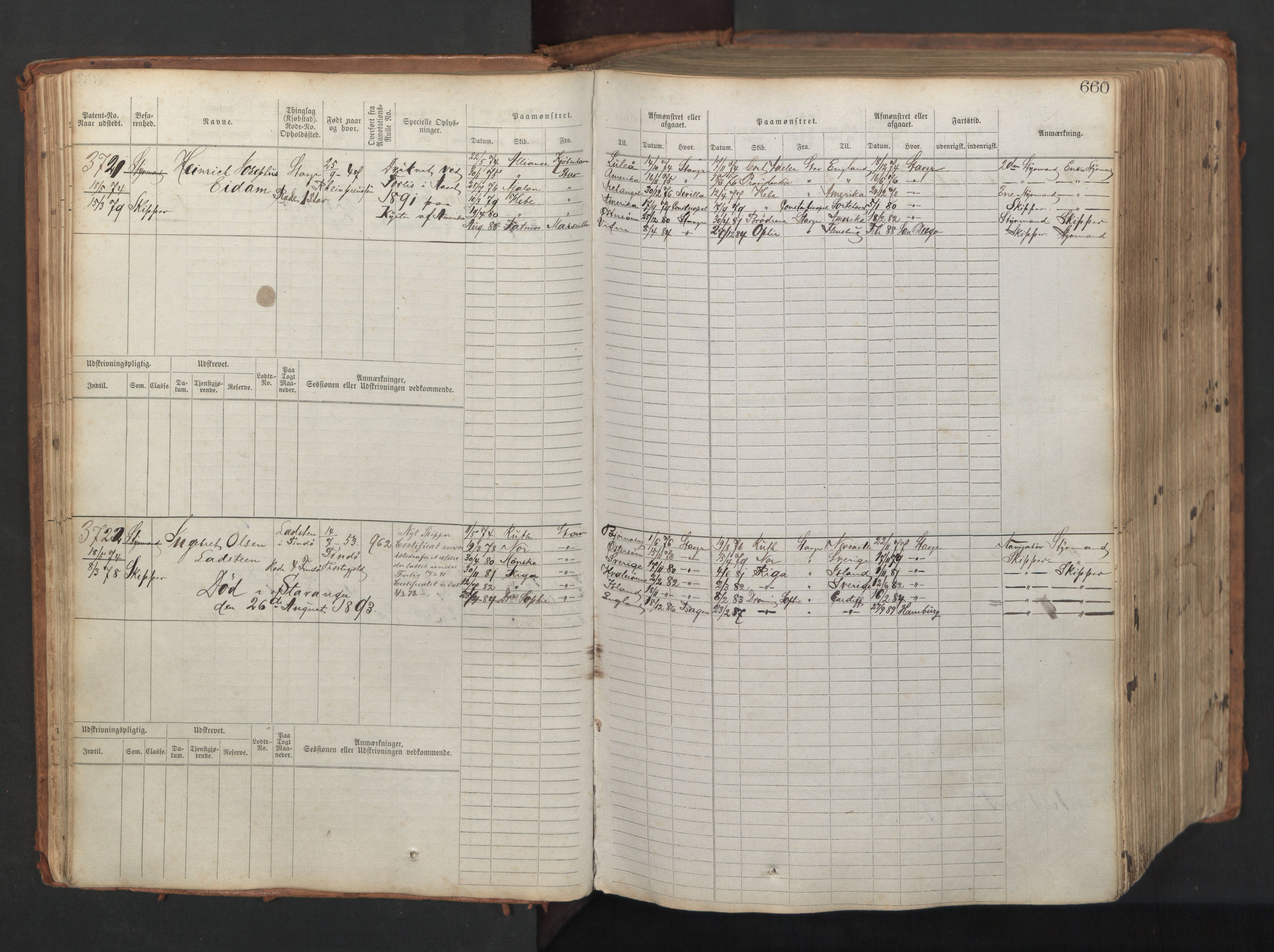 Stavanger sjømannskontor, AV/SAST-A-102006/F/Fb/Fbb/L0008: Sjøfartshovedrulle, patentnr. 3605-4804, 1873, s. 73