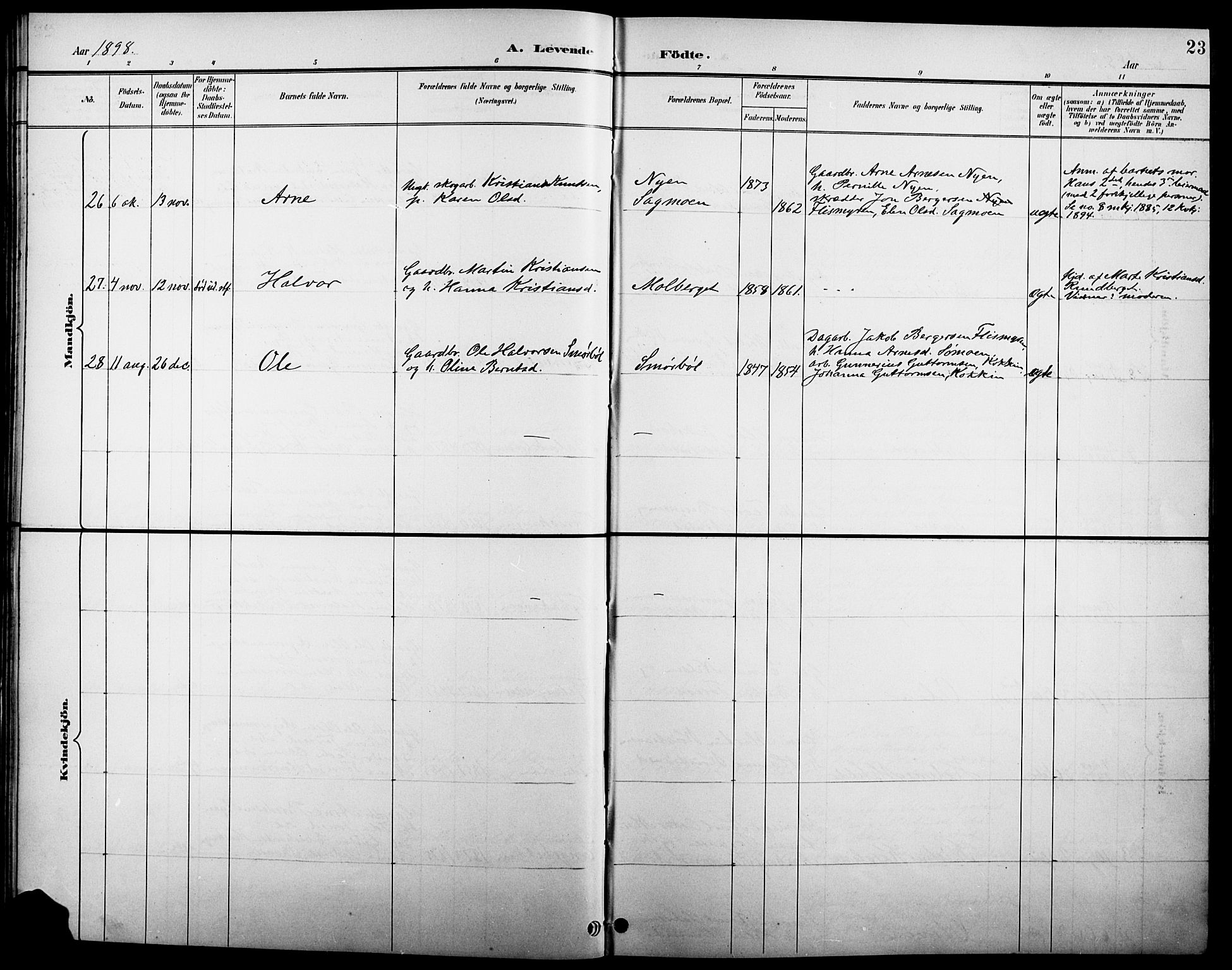 Åsnes prestekontor, AV/SAH-PREST-042/H/Ha/Hab/L0005: Klokkerbok nr. 5, 1895-1920, s. 23