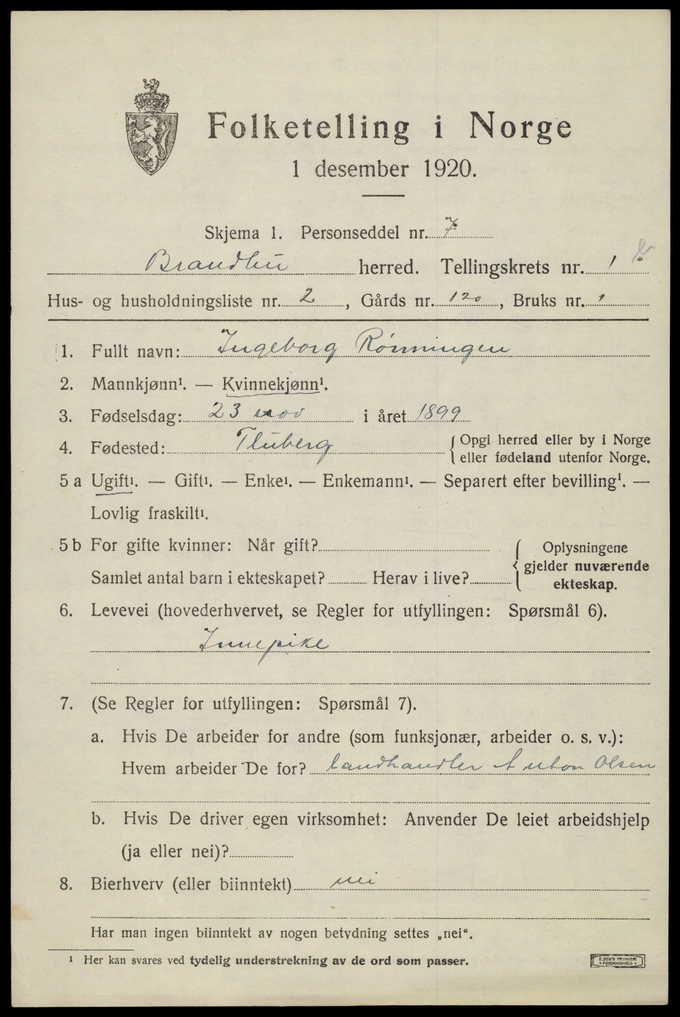 SAH, Folketelling 1920 for 0535 Brandbu herred, 1920, s. 3103