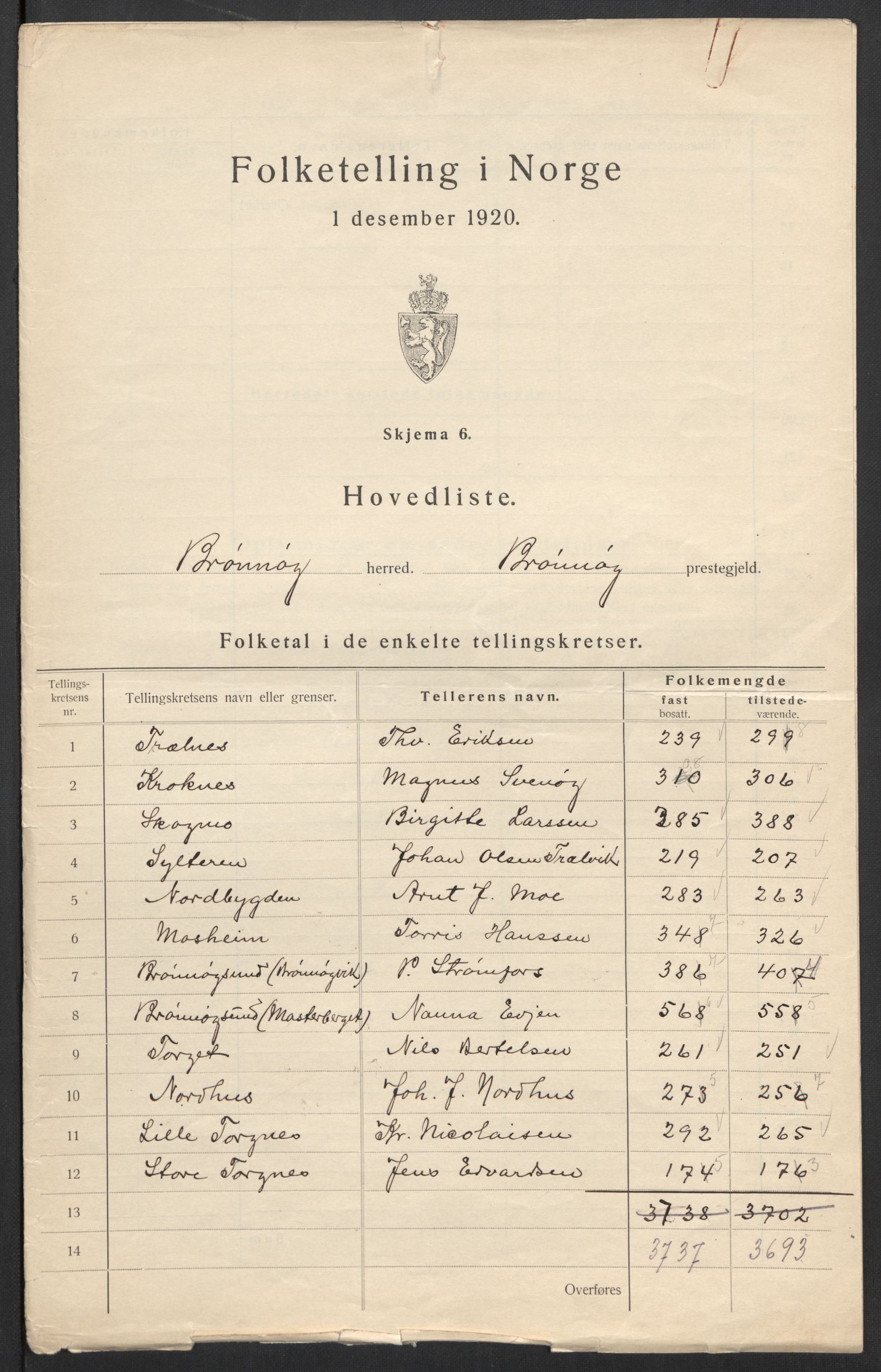 SAT, Folketelling 1920 for 1814 Brønnøy herred, 1920, s. 7