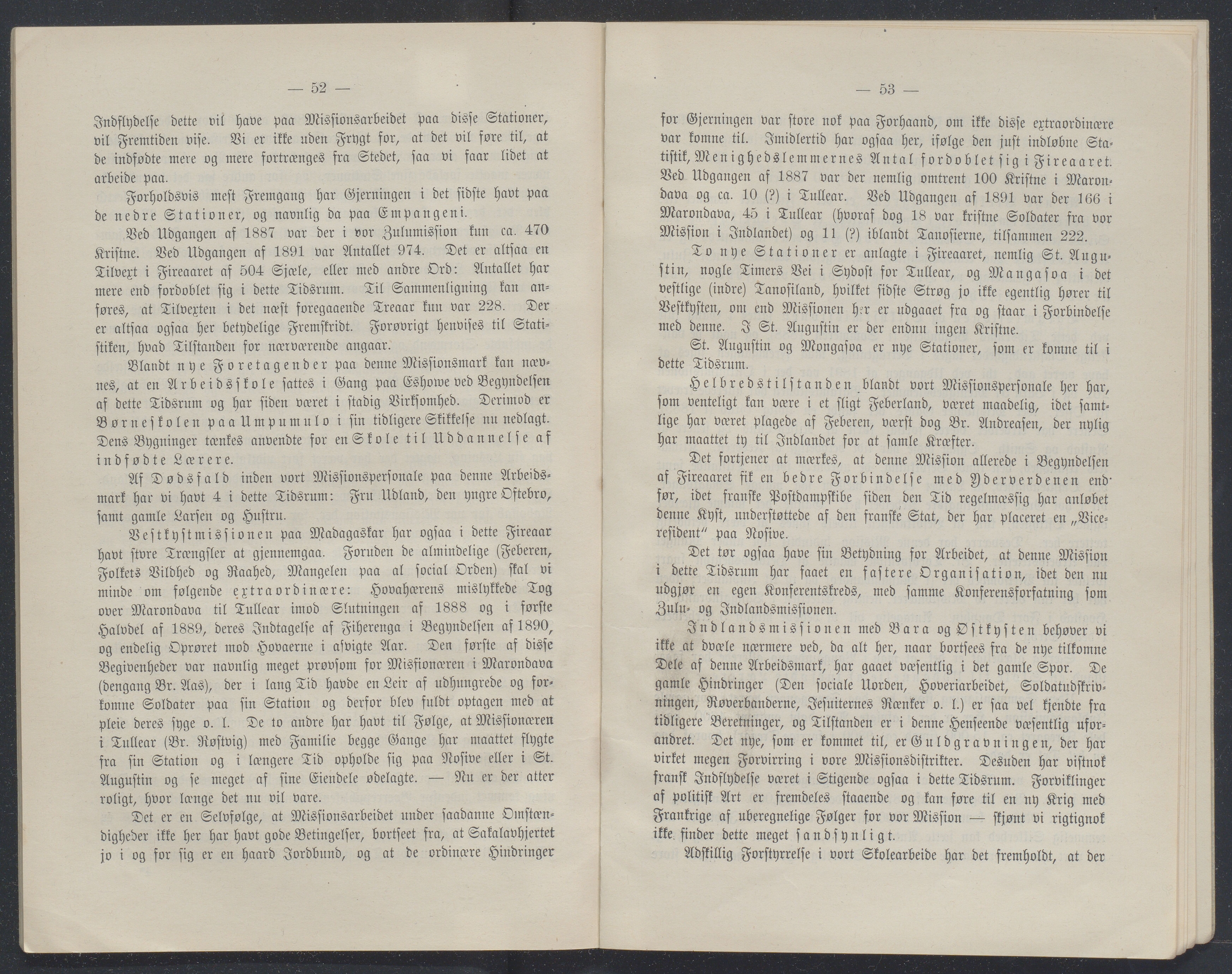 Det Norske Misjonsselskap - hovedadministrasjonen, VID/MA-A-1045/D/Db/Dba/L0339/0003: Beretninger, Bøker, Skrifter o.l   / Årsberetninger. Heftet. 50. , 1892, s. 52-53