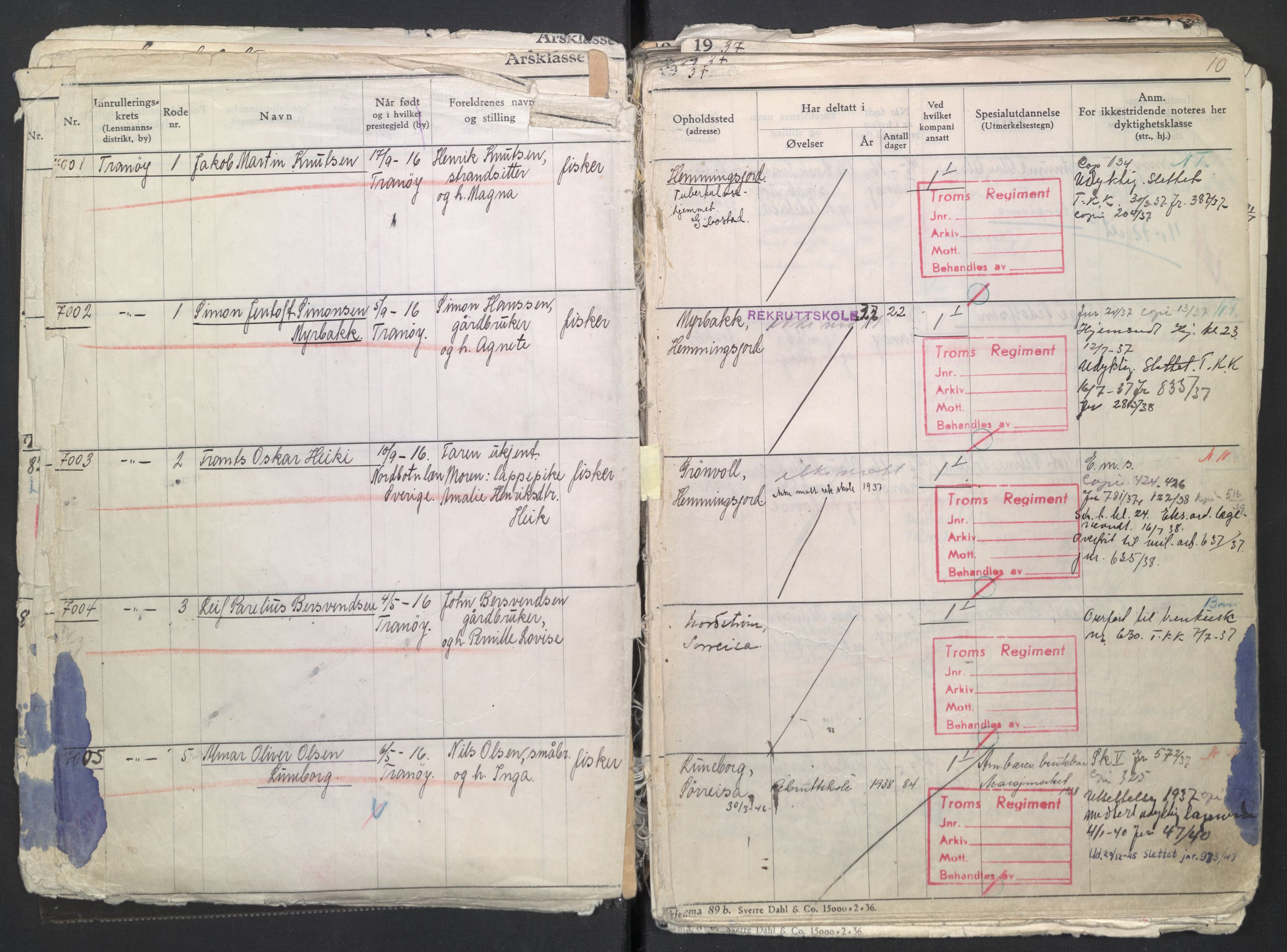 Forsvaret, Troms infanteriregiment nr. 16, AV/RA-RAFA-3146/P/Pa/L0007/0002: Ruller / Rulle for regimentets menige mannskaper, årsklasse 1937, 1937, s. 10