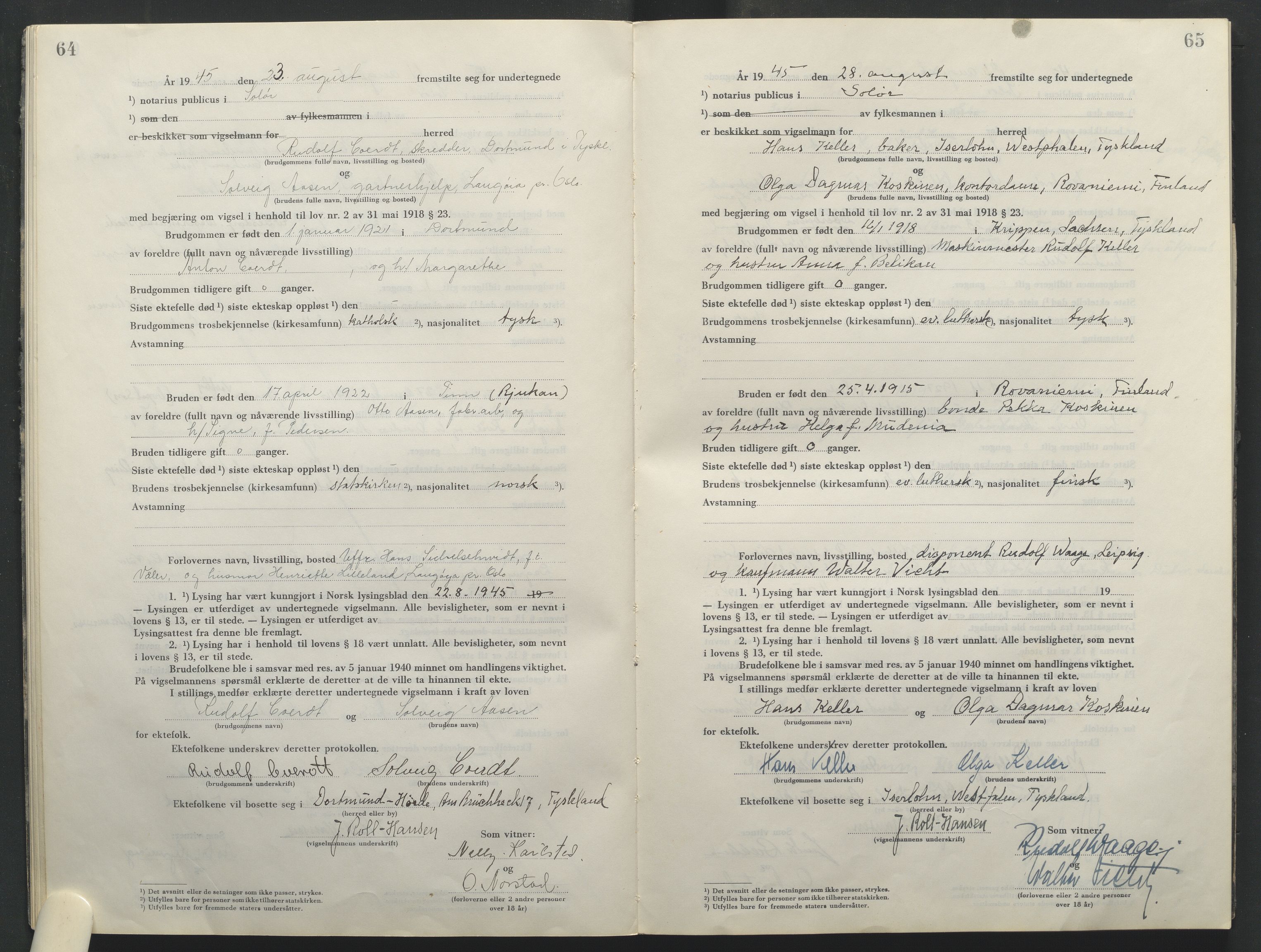Solør tingrett, AV/SAH-TING-008/L/Lb/L0003/0001: Vigselprotokoll / Vigselprotokoll, 1944-1961, s. 64-65