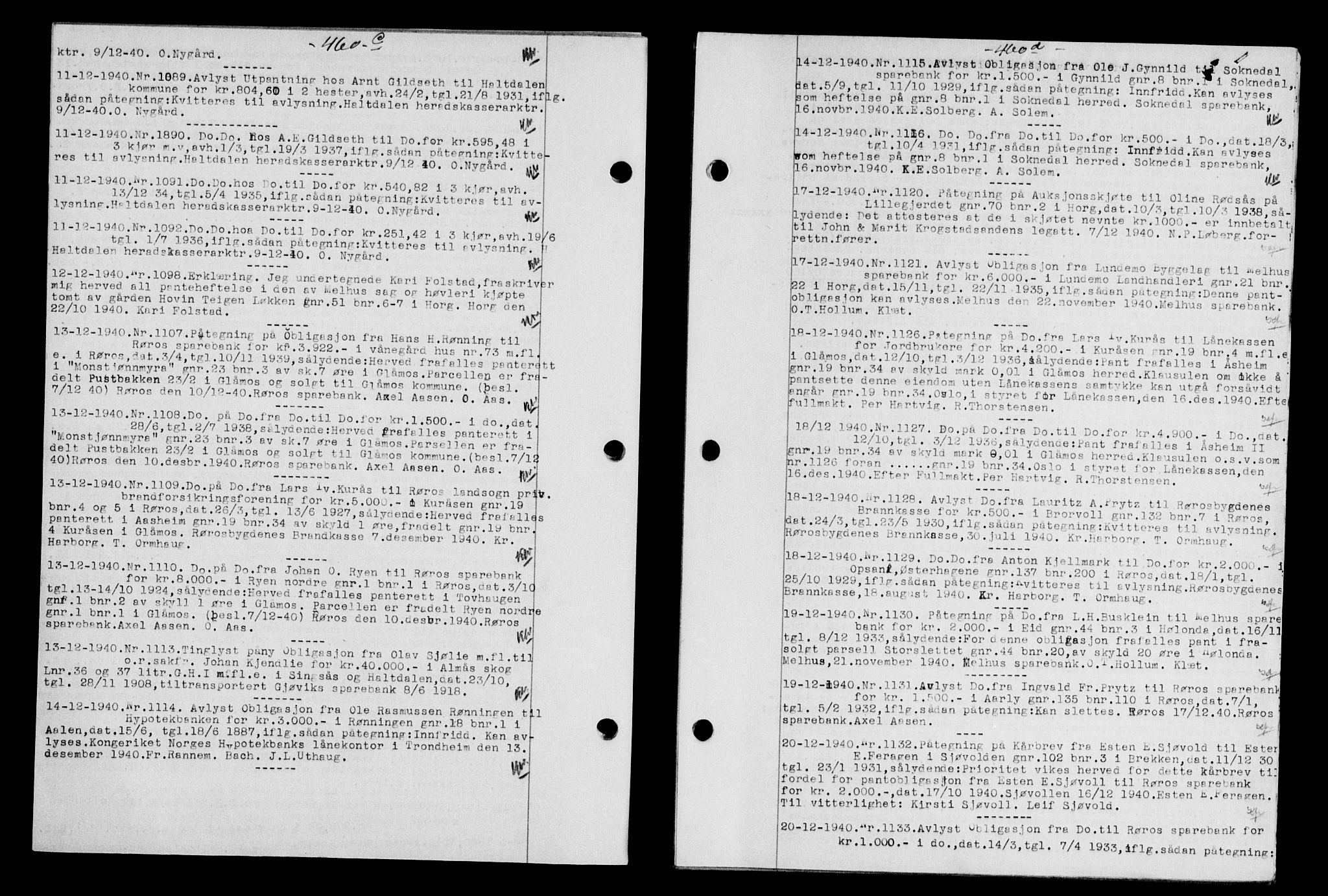 Gauldal sorenskriveri, SAT/A-0014/1/2/2C/L0052: Pantebok nr. 57, 1940-1941, Dagboknr: 1089/1940