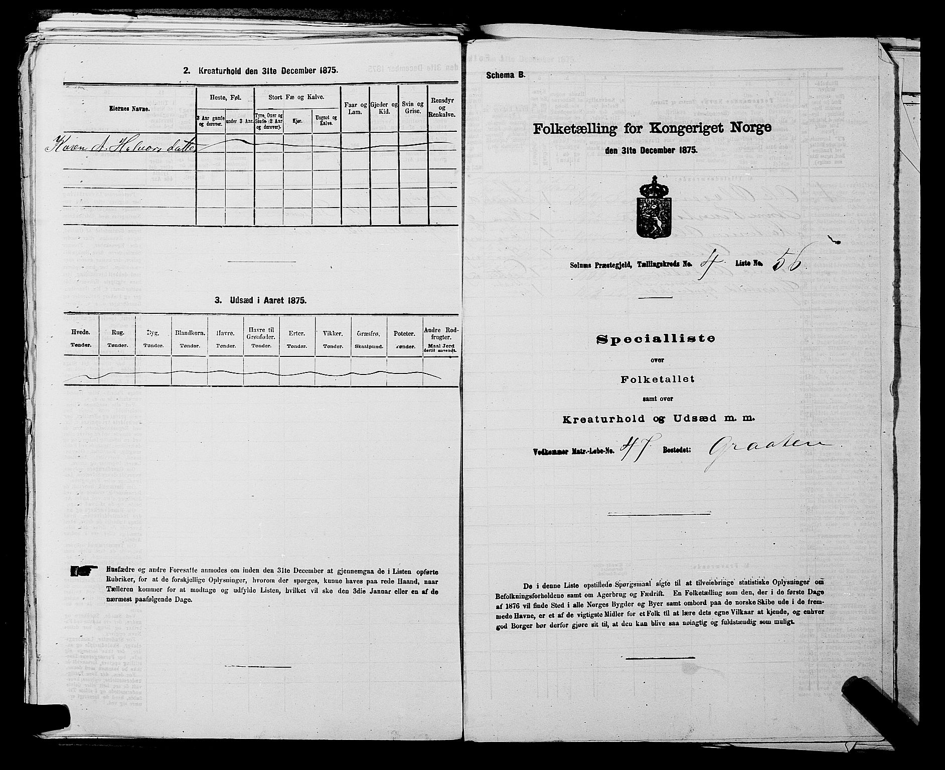 SAKO, Folketelling 1875 for 0818P Solum prestegjeld, 1875, s. 822