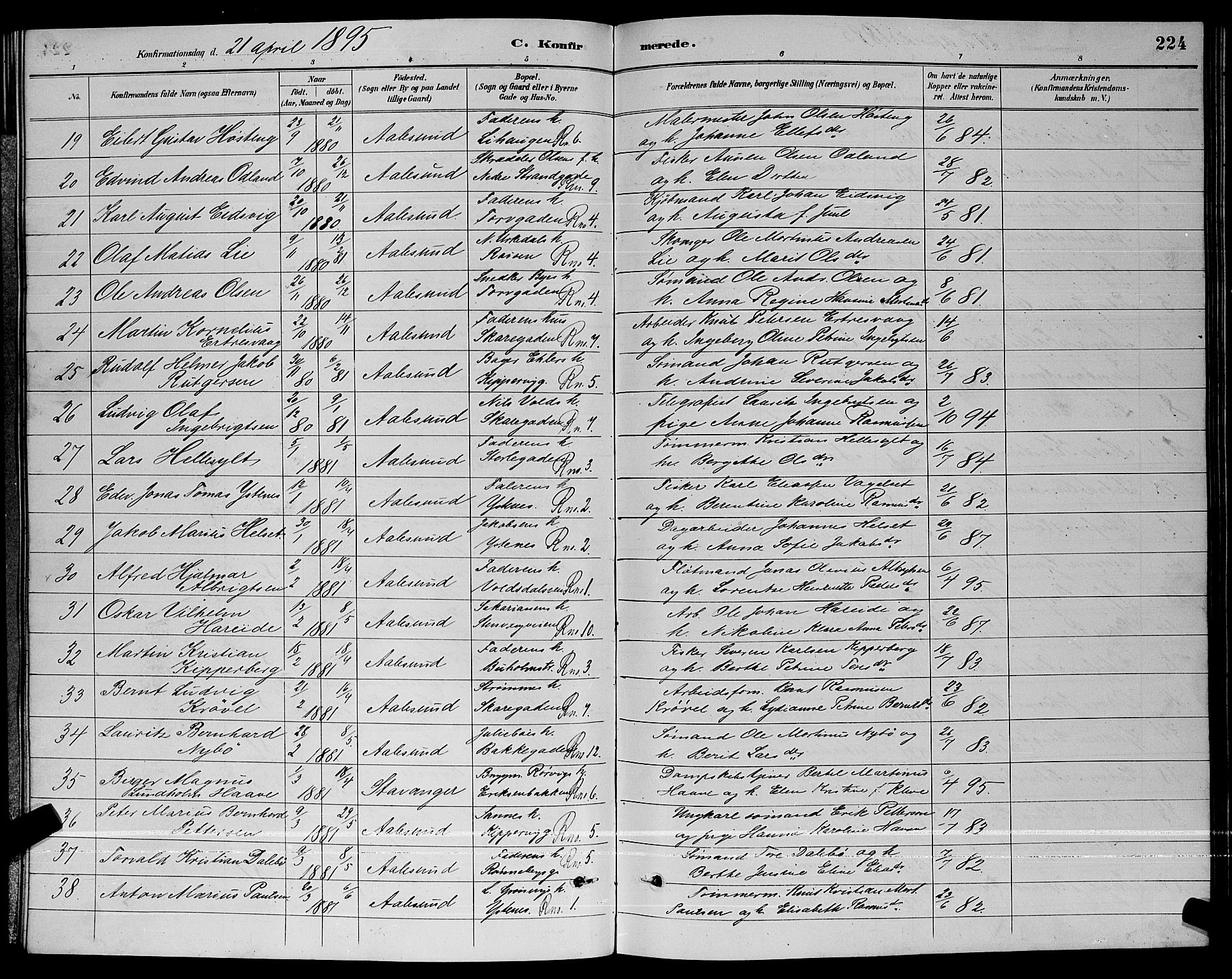 Ministerialprotokoller, klokkerbøker og fødselsregistre - Møre og Romsdal, AV/SAT-A-1454/529/L0467: Klokkerbok nr. 529C04, 1889-1897, s. 224