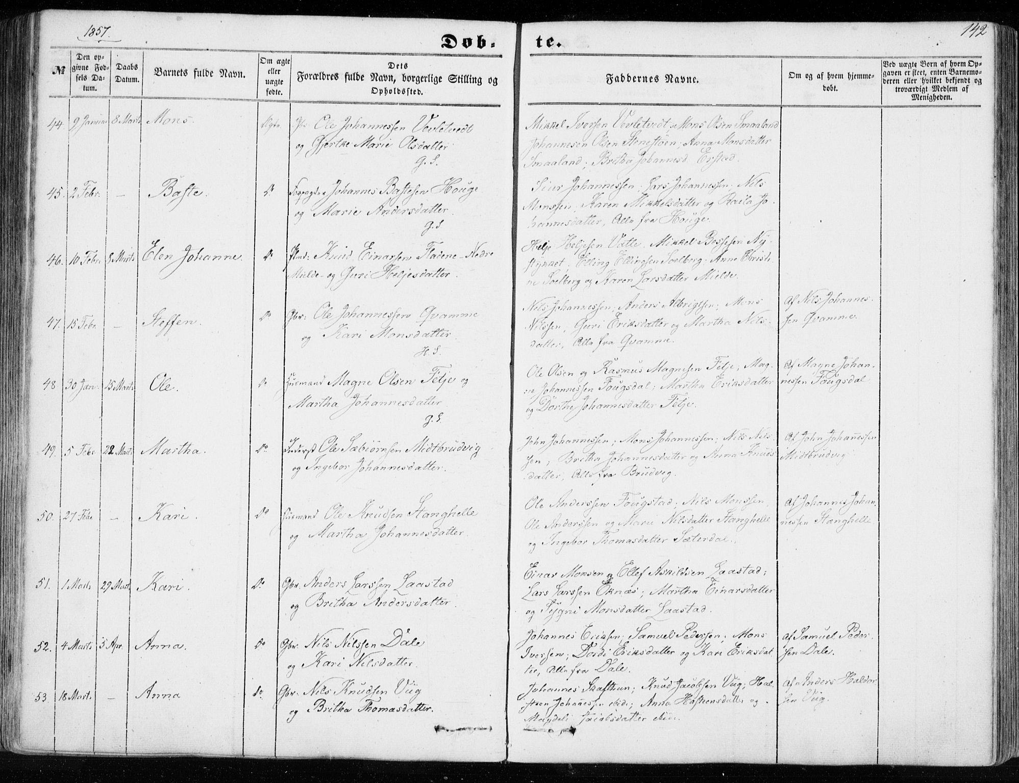 Haus sokneprestembete, AV/SAB-A-75601/H/Haa: Ministerialbok nr. A 16 I, 1848-1857, s. 142