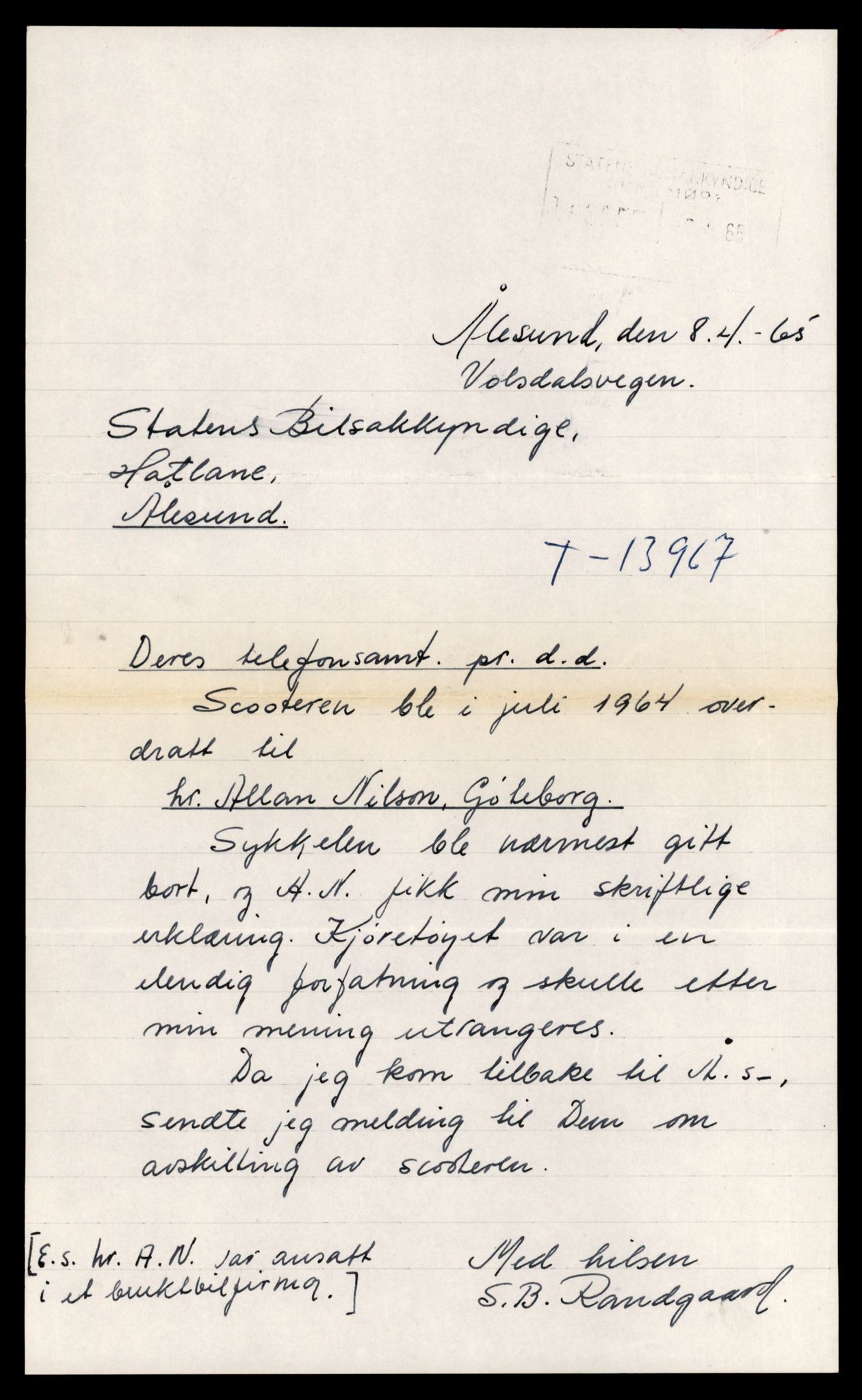 Møre og Romsdal vegkontor - Ålesund trafikkstasjon, AV/SAT-A-4099/F/Fe/L0042: Registreringskort for kjøretøy T 13906 - T 14079, 1927-1998, s. 967