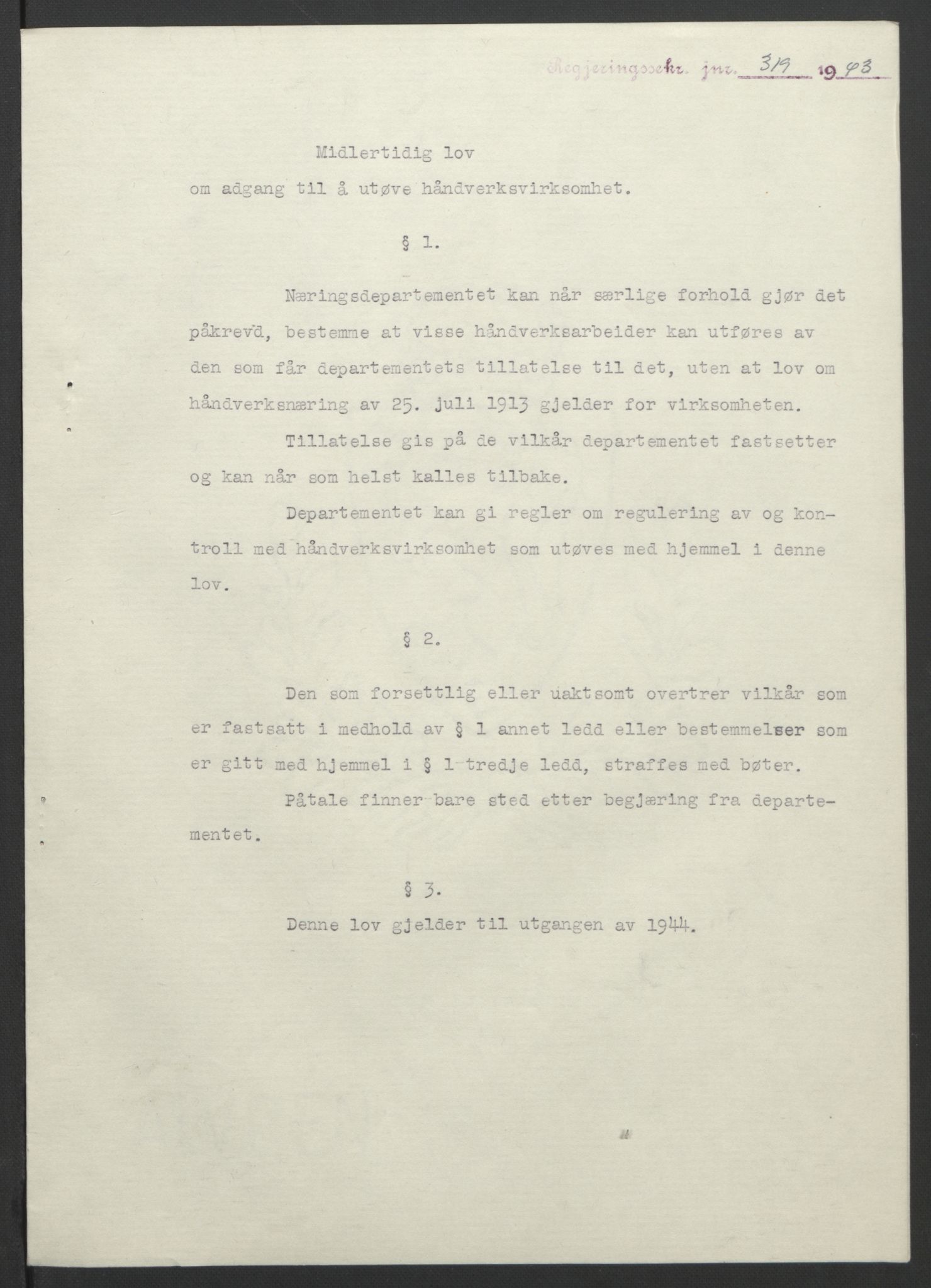 NS-administrasjonen 1940-1945 (Statsrådsekretariatet, de kommisariske statsråder mm), RA/S-4279/D/Db/L0099: Lover, 1943, s. 606