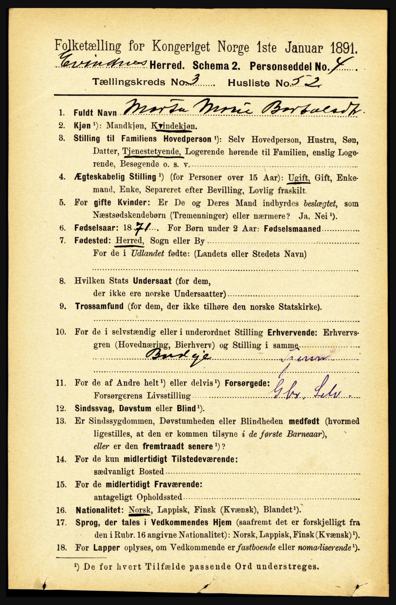 RA, Folketelling 1891 for 1853 Evenes herred, 1891, s. 1111