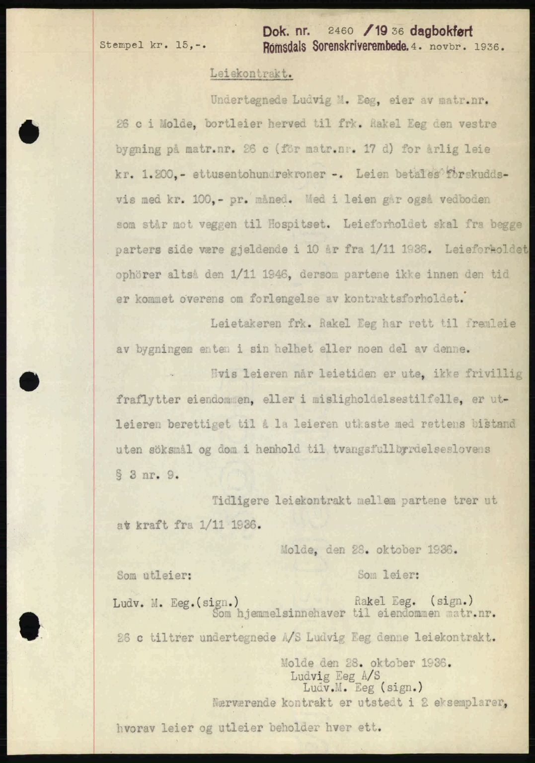 Romsdal sorenskriveri, SAT/A-4149/1/2/2C: Pantebok nr. B1, 1936-1939, Dagboknr: 2460/1936