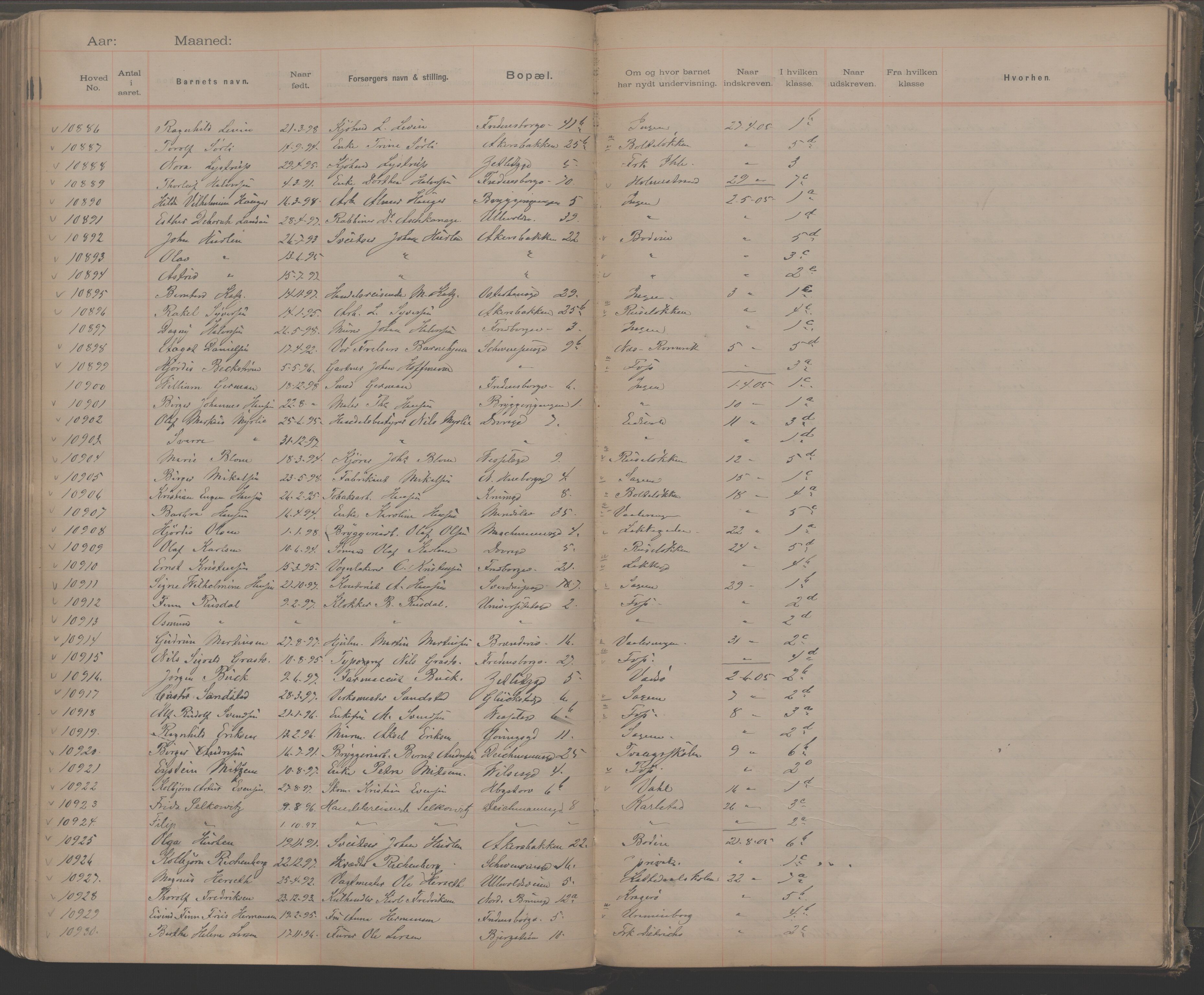 Møllergata skole, OBA/A-20129/F/Fa/L0001: Ut-/innskrivningsprotokoll, 1889-1907, s. 248