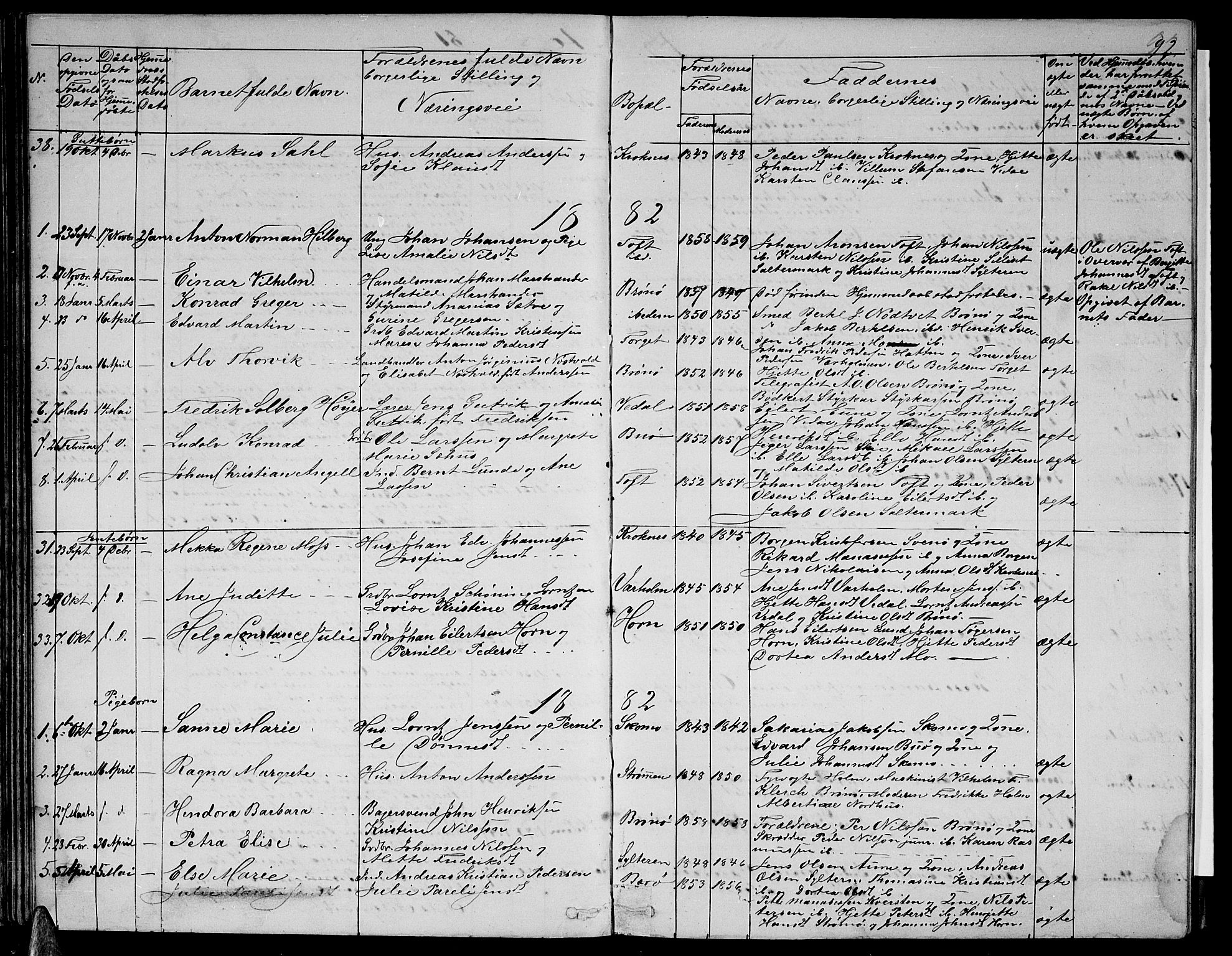 Ministerialprotokoller, klokkerbøker og fødselsregistre - Nordland, SAT/A-1459/813/L0212: Klokkerbok nr. 813C04, 1864-1886, s. 92